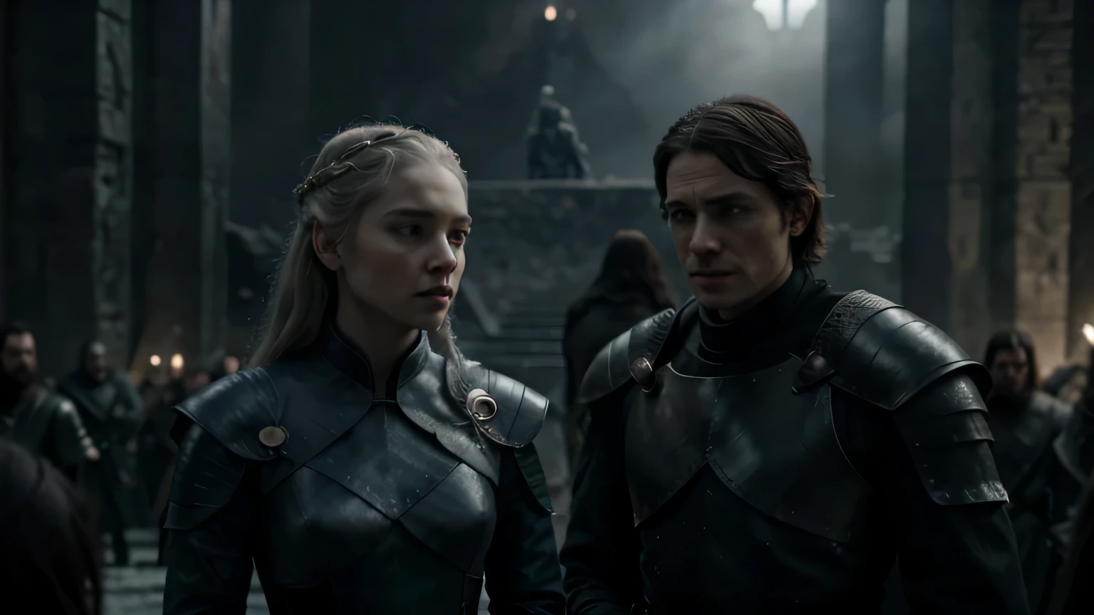 Denerys fron GOT series, met night king and "others", 16:9 sice, realistic photo