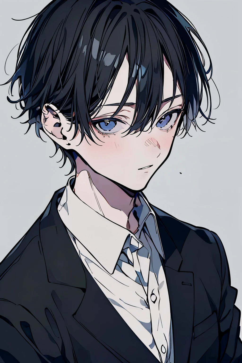 (Mastepiece), (Best Quality), Very detailed, ((Two friendly men)), Perfect Face, Beautiful Face, Very detailed顔,(Black-haired man:1.3),(Grey-haired man:1.3),suit,shirt,(Plain background:1.4)
