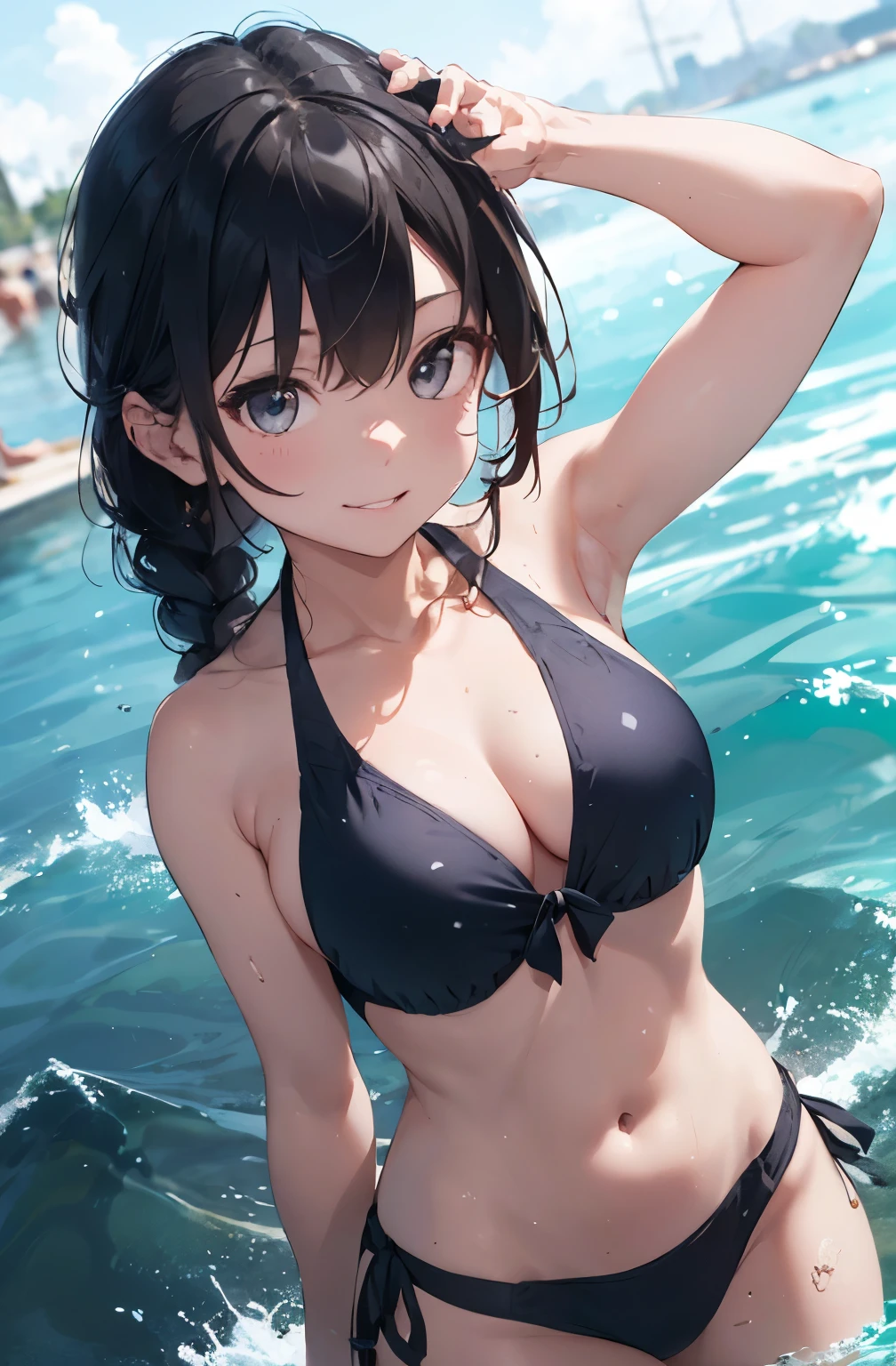 High resolution、
One beautiful young woman、
(Masterpiece 1.5),super high quality, Very detailed,Perfect drawing,NFSW、Beautiful woman、Beautiful, glowing skin、A kind smile、Beautiful black hair、Braiding、(((beautiful swimwear)))、(((Luxury Swimwear))),3D、16K Illustrations、((Clear Face))、High resolution、Nice background、Beautiful background、Spotlight、Vibrant colors、(((Detail View)))、Perfect beautiful girl、(((Perfect photo))),beautiful fingers,beautiful hands,fingertip,nail,arms behind back,Wakame seaweed、Wakame seaweed、Wakame seaweed、Wakame seaweed、Wakame seaweed、Wakame seaweed、Wakame seaweed、