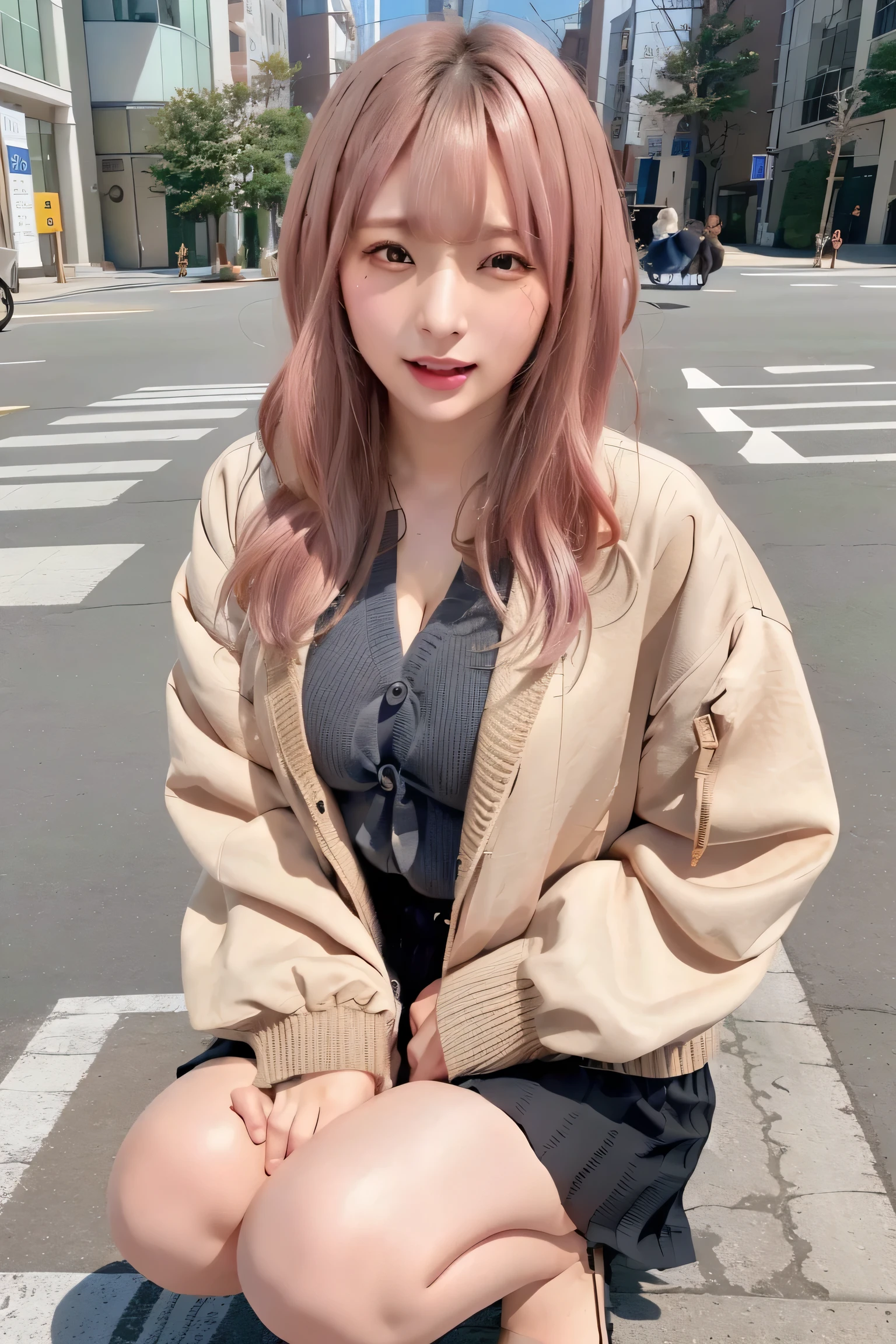 ((Top Quality, 8k, Masterpiece: 1.3)), (remote_play), (remote_Vibrate), Ulzzang-6500-v1.1, Purelos Face_v1, highest quality, masterpiece, figure, (Realistic, photo-Realistic:1.37), wonderful, In detail, Incredibly absurd, Large file size, Very detailed, High resolution, Very detailed CG Unity 8k wallpaper, Ray Tracing, Browsing Caution, 1 Female, Japanese Mature,jukujo, (Dark blonde medium waves falling over one eye with swept bangs:1.3), (Slender body),(Wearing a jacket over a V-neck sweater,Wearing a pleated skirt),(Blushing:1.4),(Cleavage), close your eyes, We witness an individual overwhelmed by the intense stimulation caused by a powerful Vibrate device. The jolts of pleasure or surprise prompt them to instinctively crouch down, Their knees buckle as their bodies react to the electric vibrations.. With close your eyes and an open mouth, Their expressions convey a mixture of joy, surprise, And hints at vulnerabilities. The energy of the scene is palpable, Viewers are invited to share their own thrilling experiences with the subject.,Glasses,In a deserted and cluttered back