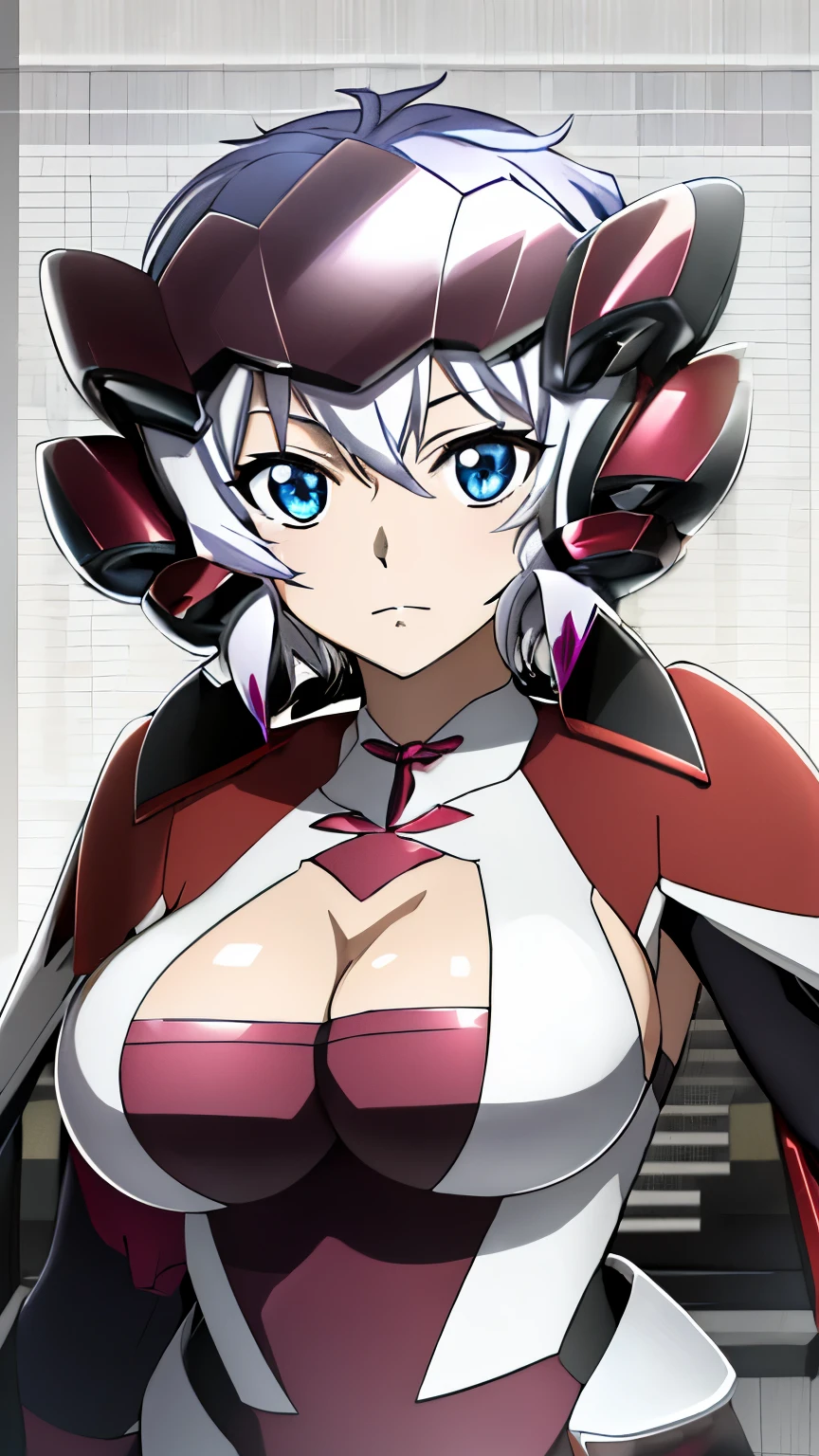 (best quality, 8K, high resolution, masterpiece:1.2), anime art style, yukine chris, 1 girl, perfect face, perfect eyes, large medium breasts, silver hair, short hair, soft expression, alone, upper body, viewer appreciation