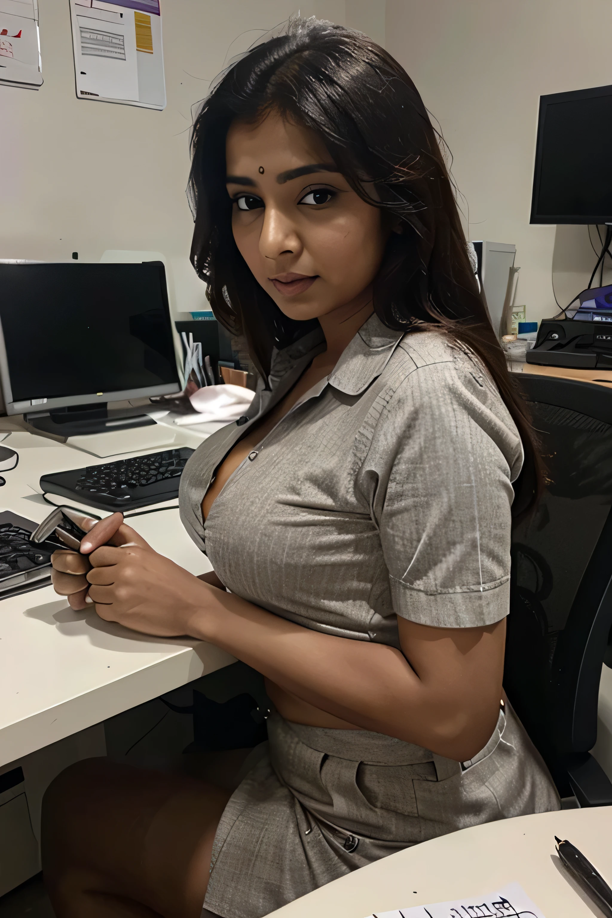 indian bhabi working at office with hot top