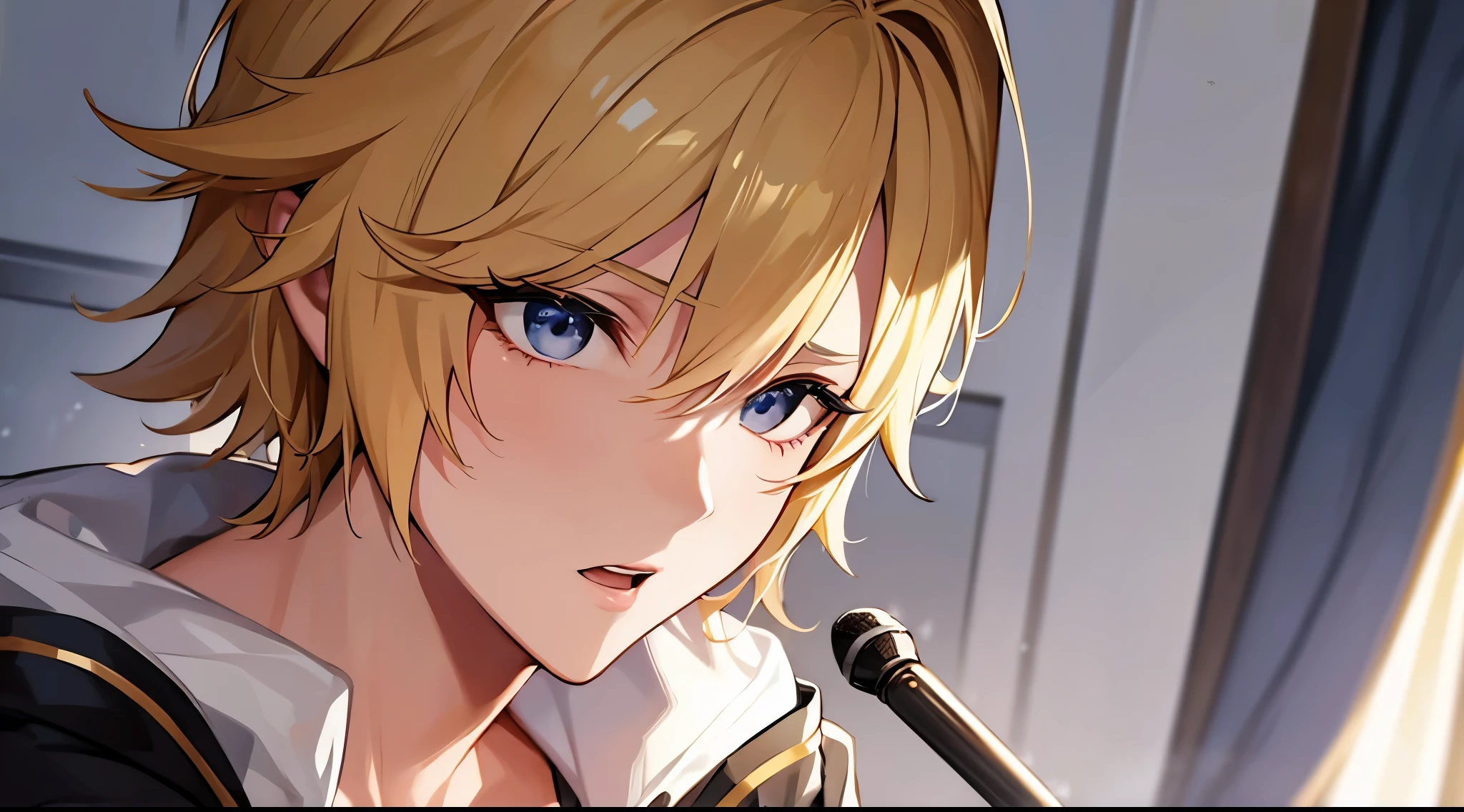 Anime characters、boy、Blonde、black eye、Singing