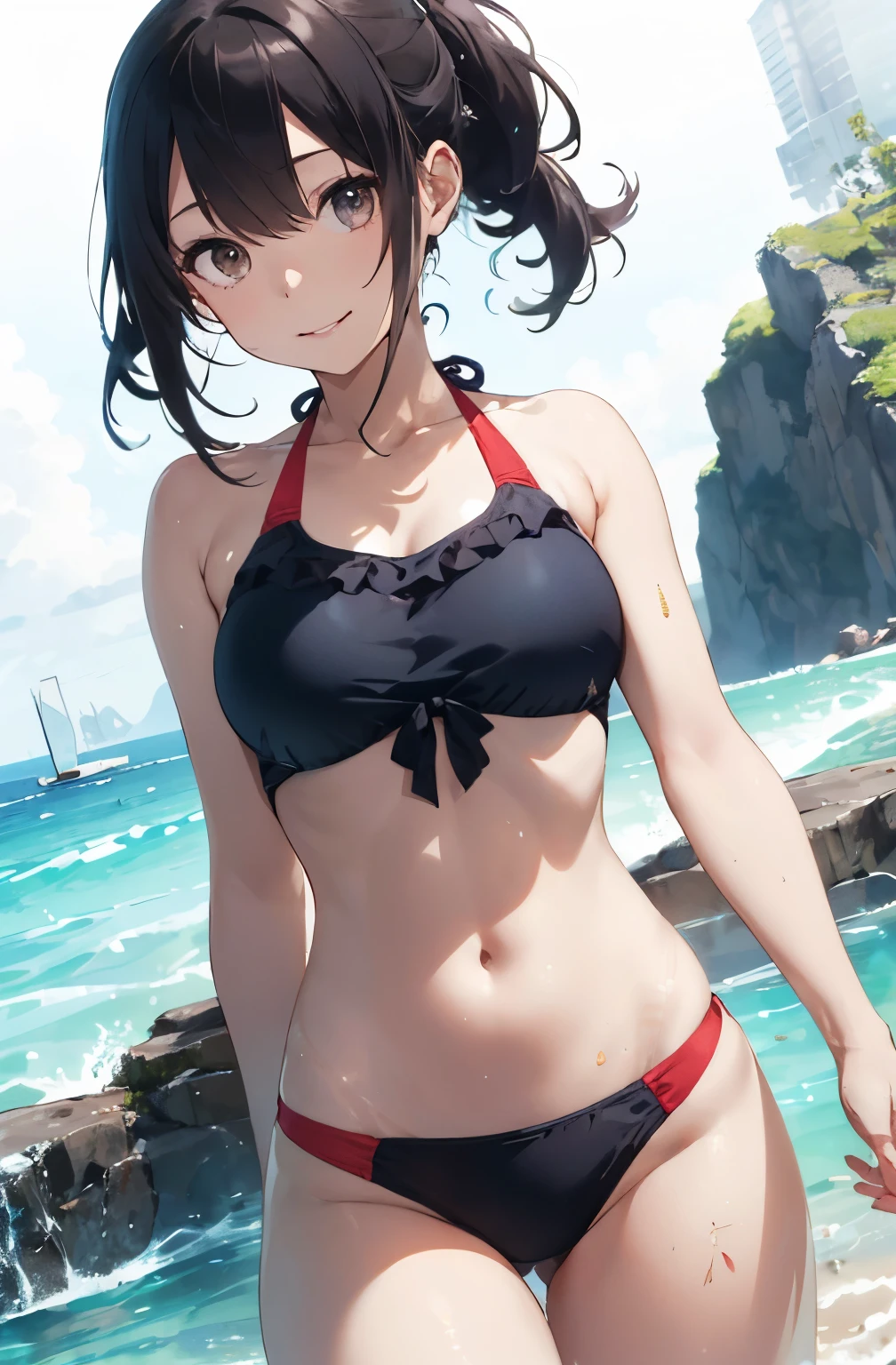 High resolution、
One beautiful young woman、
(Masterpiece 1.5),super high quality, Very detailed,Perfect drawing,NFSW、Beautiful woman、Beautiful, glowing skin、A kind smile、Beautiful black hair、Braiding、(((beautiful swimwear)))、(((Luxury Swimwear))),3D、16K Illustrations、((Clear Face))、High resolution、Nice background、Beautiful background、Spotlight、Vibrant colors、(((Detail View)))、Perfect beautiful girl、(((Perfect photo))),beautiful fingers,beautiful hands,fingertip,nail,arms behind back,Wakame seaweed、Wakame seaweed、Wakame seaweed、Wakame seaweed、Wakame seaweed、Wakame seaweed、Wakame seaweed、