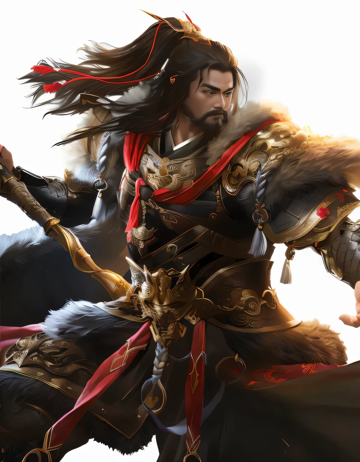 A man in full armor、Aravud image of a man holding a sword, author:Yang Jie, guan yu, bian lian, Inspired by Li Kan, Inspired by Hu Zaobin, g liulian art style, Inspired by Huang Shen, Inspired by Wu Bin, author:Yang Borun, heise jinyao, by Liang Kai