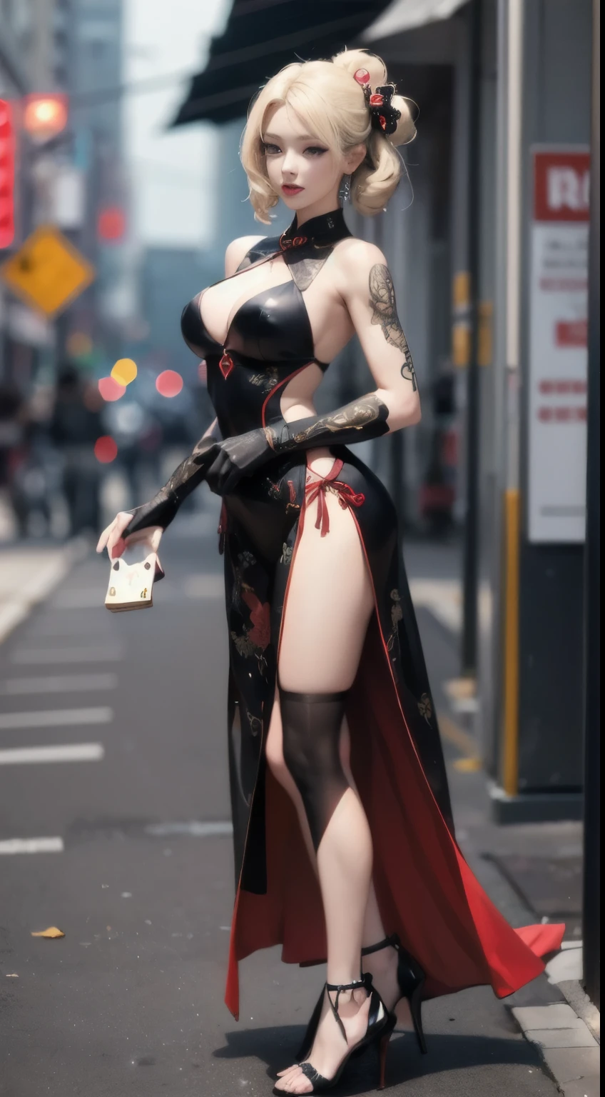 HD 3D art, full of real warmth in 3D animation style, close-up (1 woman), suitable pose, hair dyed silver beauty, in addition to tattoos delicately depicted on the whole body, the light of the horizon in landscape mode, will remind you of CGSCOSITY's tattoo expert designs, there are some masterpieces like Guweiz and James Jean, a beautiful girl, fashionable, sexy, with her life as a canvas, The realistic style that is widely respected in Japan's fashion art circles is also a hot topic, full body, suitable posture.