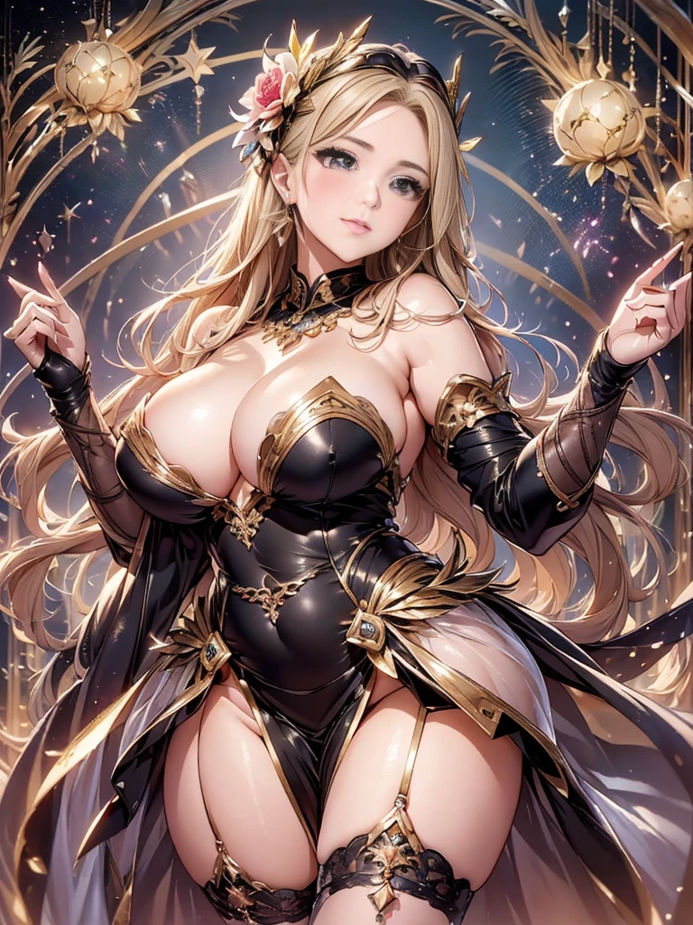 過去最高のmasterpiece、beautiful美しさ, 3D, rich, blonde, skirt, stockings, High heels, star、(Highly detailed CG Unity 8k wallpaper),(masterpiece), (highest quality), (Very detailed), (Best Work),(Best Shadow), (8K,Raw photo),Mature Woman、Sensual curves、お尻のmasterpiece, full body shot, beautiful女性, Captivating smile, Thick lips, Plump lips, Watching the audience, Provocative expression, beautiful髪型, Cleavage, Plump、Curvy Hips、Attractive face、Sexy Dress、An inviting gaze、Expressing emotions、(((Long dress)))、Gorgeous Accessories 、big breastsの女性, Golden Hair, colored feather, Metal ornaments, colored Flowers, particle, Light, (1 girl:1.3),(Fractal Art:1.1),(colorful:1.1)、(Flowers:1.3),Most detailed,(Tangled:1.2), (Dynamic pose), (Abstract background:1.3), (Shiny skin), (Many colors :1.4), ,(Earrings:1.4), (feather:1.4),masterpiece, highest quality, Very detailed, 30~40 years, full body shot, beautiful 、Various Hair Styles,Gold Headband,Ample breasts,Greek clothing,Tulle covers the chest area,Perfect balance, Costume details,cinematic Lighting, High Detail, Openwork decoration,(((colorfulな最高級ドレス)))、(((解剖学的に正しいbody))) ,big breasts,Cowboy Shot, (((1 girl))), Perfect Face, (((highest quality))), (Very detailed), detailed face and eye, (alone), High resolution、beautifuleye,(((Sexy pose)))、(((整ったbig breasts)))、((beautiful eye))、luxury、(((超High resolution)))、(((Detailed Description)))、(((ぽっちゃりbody型)))、(((解剖学的構造に一致したbodyの部位)))、beautiful長いまつ毛、バランスのとれたbody型,The legs and arms are just the right size.、Fishnet tights、glamorous、(((Clear white and black eye)))、lipstick、Sparkling、(Undistorted face, eye, body)、jewelry、gem、(長くカールしたbeautifulまつ毛)、(((バランス良いbeautiful胸)))、(transparent, Exquisite skin:1.2)、(((完璧なglamorousボディー)))、Actress's face、Super beautiful、Cute Smile、Healing beauty、Flower Shower、(((完璧なeye)))、realistic representation、Super sexy、Shiny、glamorous、double eyelids、Excellent shadow correction、(((ぼやけていないeye)))、(((Plump face)))、Cute face 、(((Shiny輝く肌))) 、(((華やかなLong dress)))、,(((手の込んだ装飾のLong dress)))、(((最高級のLong dress)))、Soft smile、Clear Eyes、(((wear a lace shawl)))、Wearing a dress、