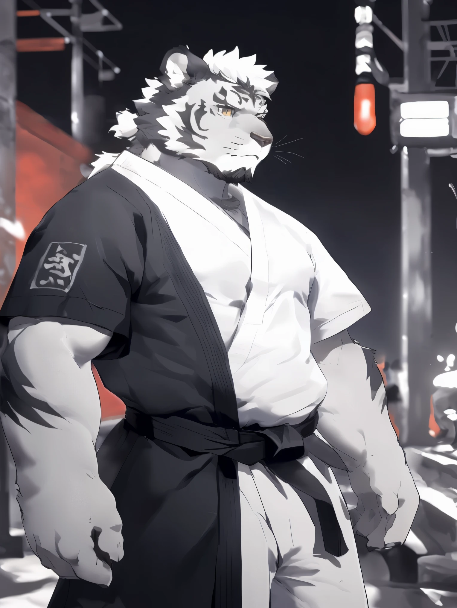 (White skintiger),(上Half Body赤膊:1.7),(Martial Arts衣服:1.4),(Holding a long sword),(Awesome posture),Standing calmly,(The background is a city with an ancient atmosphere，There are busy vendors in the city:1.5),(Abdominal muscles),heroic posture飒爽,完美的masterpiece,Various facial details,Close-up view,specific description,masterpiece,(cg),(Golden Eyes),Black and white pattern,Black and white tail,Military commander,heroic posture,tiger,Black and white fur，Concrete facial details,Half Body,(Chang Ling),((middle aged)),(Face Focus),(16k),(HD),black and white belly，temple，beard,(Face lines),(Heterochromia,),(Black and white hair),(Strong:1.2),(muscle:1.3),(high resolution:1.3),(Close up),(Detailed face:1.5)，Perfect details,(Half Body),(Detailed depiction of the face:1.5),(Zoom in on the face:1.5),(白色Face lines:1.2),(黑色beard:1.3),(White face:1.6),(white body),(White skin,black strips:1.3),(White cheeks:1.5),(The skin color of the face is white:1.3),cg,(The smell of quacks:1.3),(Martial Arts:1.5),(Knight:1.5),