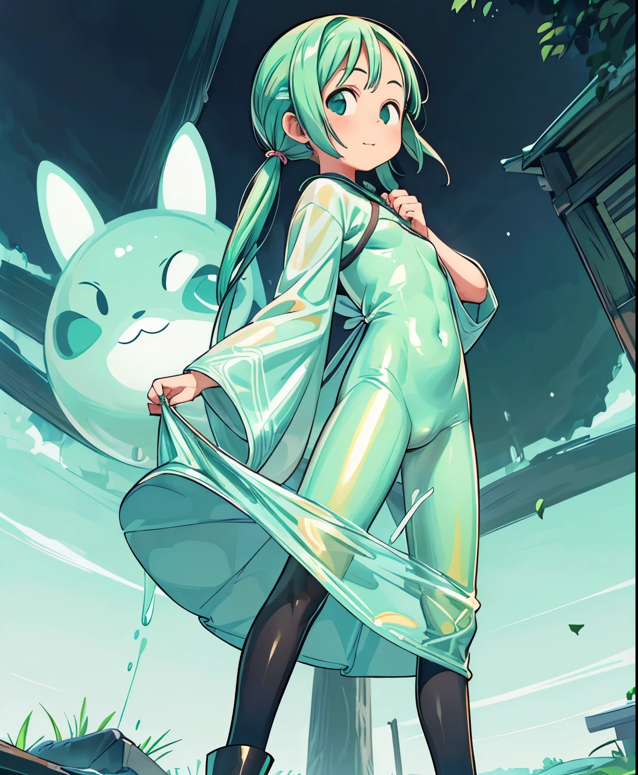 (masterpiece、highest quality、highest quality、Official Art、Beautiful and beautiful:1.2)、(One girl:1.3)Hatsune Miku、Twin tails,Big Breasts,  (Tabletop:1.0), (highest quality:1.4), (High resolution:1.2), (Realistic:1.4),(From below:1.5), (8k, RAW Photos:1.2), (Soft Focus:1.4),break,There is a girl wearing latex sailor  who is walking on the road and smiling and taking pictures.............................................................,Lesbians all over,( 彼女の全身は黒いlatexで覆われている:1.3),break,( 半透明のlatexのクリアなチャイナドレスを着て:1.4),break,Slime Skin,Smooth and tight boots, Clear skin,latex, Translucent body,latex Shiny,Detailed hand and fingers,(Shinylatex手袋:1.2), Chinese dress that fits your skin,break,bob hair,(Mint Hair:1.3),glossy Shiny reflective,Gal Makeup,Japanese Goddess, Glowing Skin,Gorgeous Japanese Model,Shiny,Shiny,slimy,(Shiny黒のサイハイブーツ:1.2),break,Detailed Background,on the road