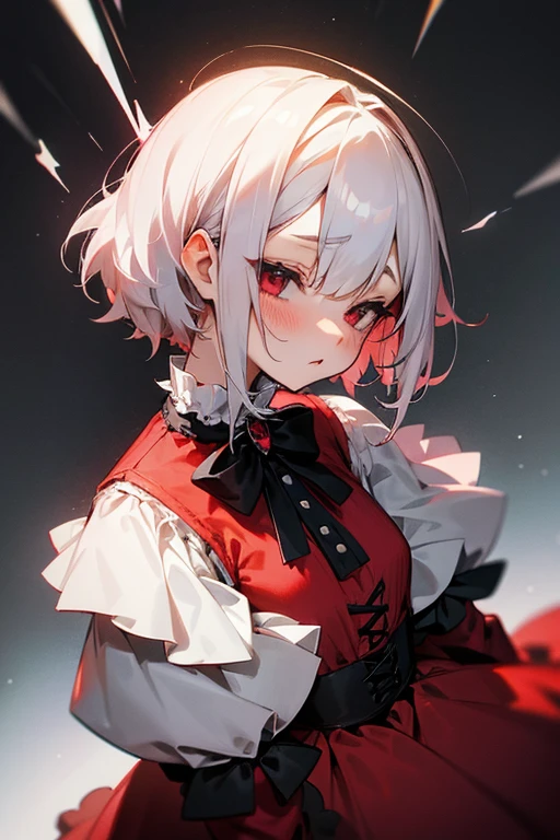 Short white hair, blush, Gothic Lolita、Punk Fashion、Headbang 2.、Red clothes、