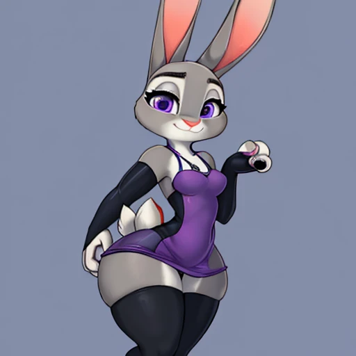 ((Judy hopps female )), wearing short dress, wide hips , armwear , Purple pupils , big Butt , bunny tall