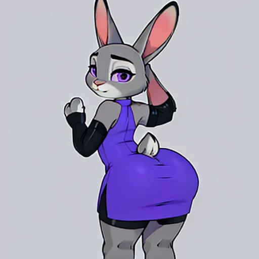 ((Judy hopps female  )), wearing short dress, armwear , Purple pupils , big Butt , bunny tall , bunny ears,