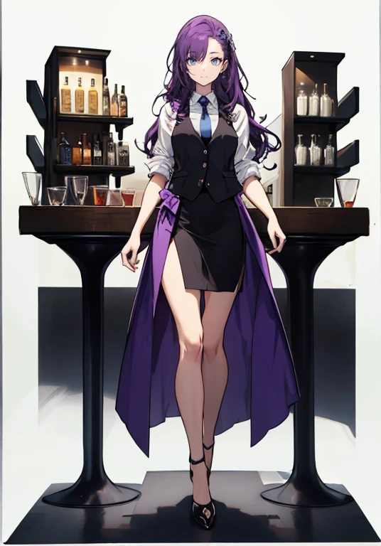 (Masterpiece, Best quality),8K quality, 1girll, 独奏, KafkaHKS, There was a knife leaning against the side of the chair,Playful expression!Disdainful eyes!eyewear on head, gradient backgrounds, hair between eye,Long sleeves, Purple gloves, White shirt, Purple pantyhose, Black boots, Purple cobwebs, Black silk thighs, sunglasses on head, long whitr hair, looking at viewert, Black Purple Hair, Short purple nails, Scarlet eyes,Thighs, Thighs,upper legs,long whitr hair,Wine,wineglass,((tmasterpiece))Pleated purple skirt,Absolute realm,mistic,magical