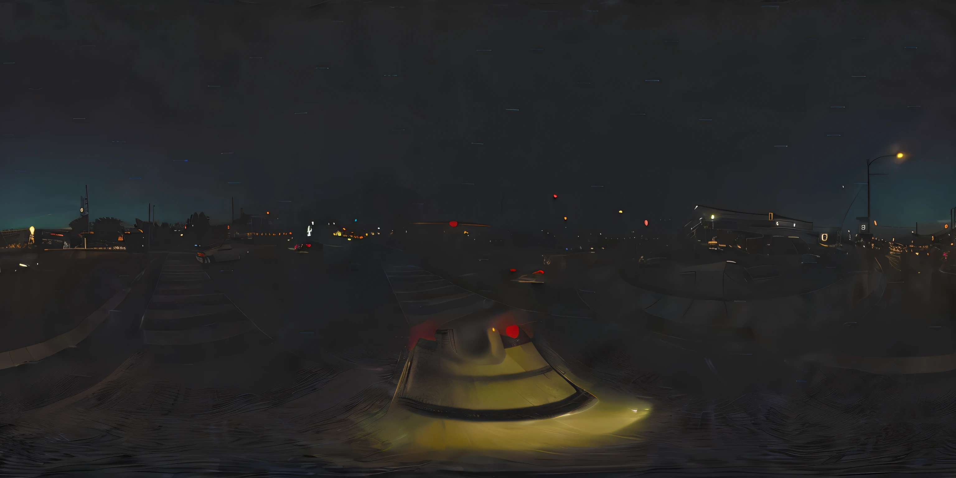 360 panorama view of cars at night with stars in the sky. Long exposure photography