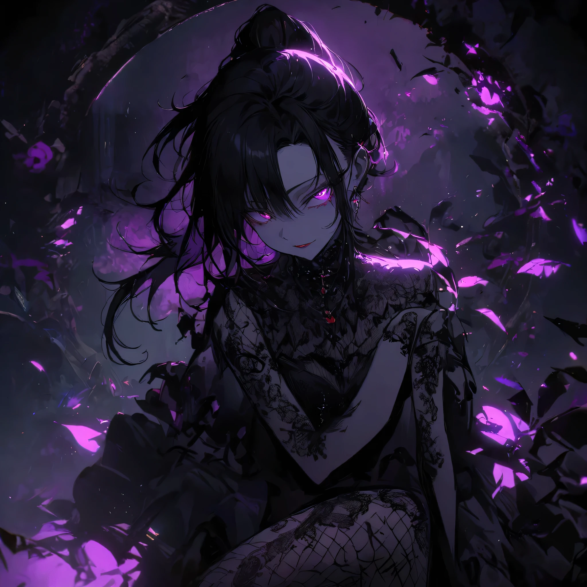 1girl, shrine maiden clothes, black long china dress, full body, castle, white haori, black long cheongsam, long Qipao, , Off-Shoulder, green eye, brown hair, medium hair, black nail polish, forehead jewel,  , , evil smile, evil eyes, pale skin, purple obi, moonlight, , darkness, chain, yin yang, black loafers, long skirt, green eyes, gripping shining mechanical sword in hand, master piece, best quality, best aethetic, beautiful art, (sharp focus), (depth of field), (high res), (perfect face), (detailed outfit), very aesthetic, newest, masterpiece, best quality, very aesthetic, absurdres