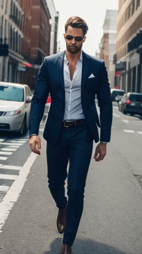 A handsome man is walking