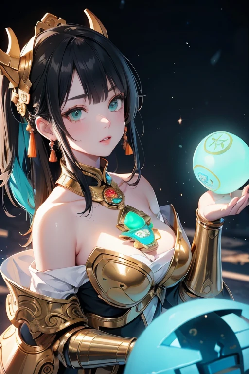 (Low Angle, Ultra Wide Angle), Orange Reverse Rune, Mecha Woman, armor, Action Doll, Exquisite eyebrows, Beautiful Faces, (Upper body close-up: 1.2), Shining Rune, (Rotation Scroll: 1.2), ice, flow, (jade armor:1.3), (jade carving armor:1.5), (Off the shoulder: 1.3), motion, Best image quality, 3D Rendering, look up, Wide-angle, Fisheye Lens, Lens Focus, Super realistic and detailed, Attention to detail and texture, super high quality, 1 girl, 16k, flowing scroll, 