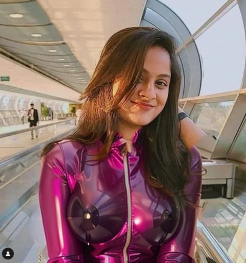 hot, pink latex suit ,tits,