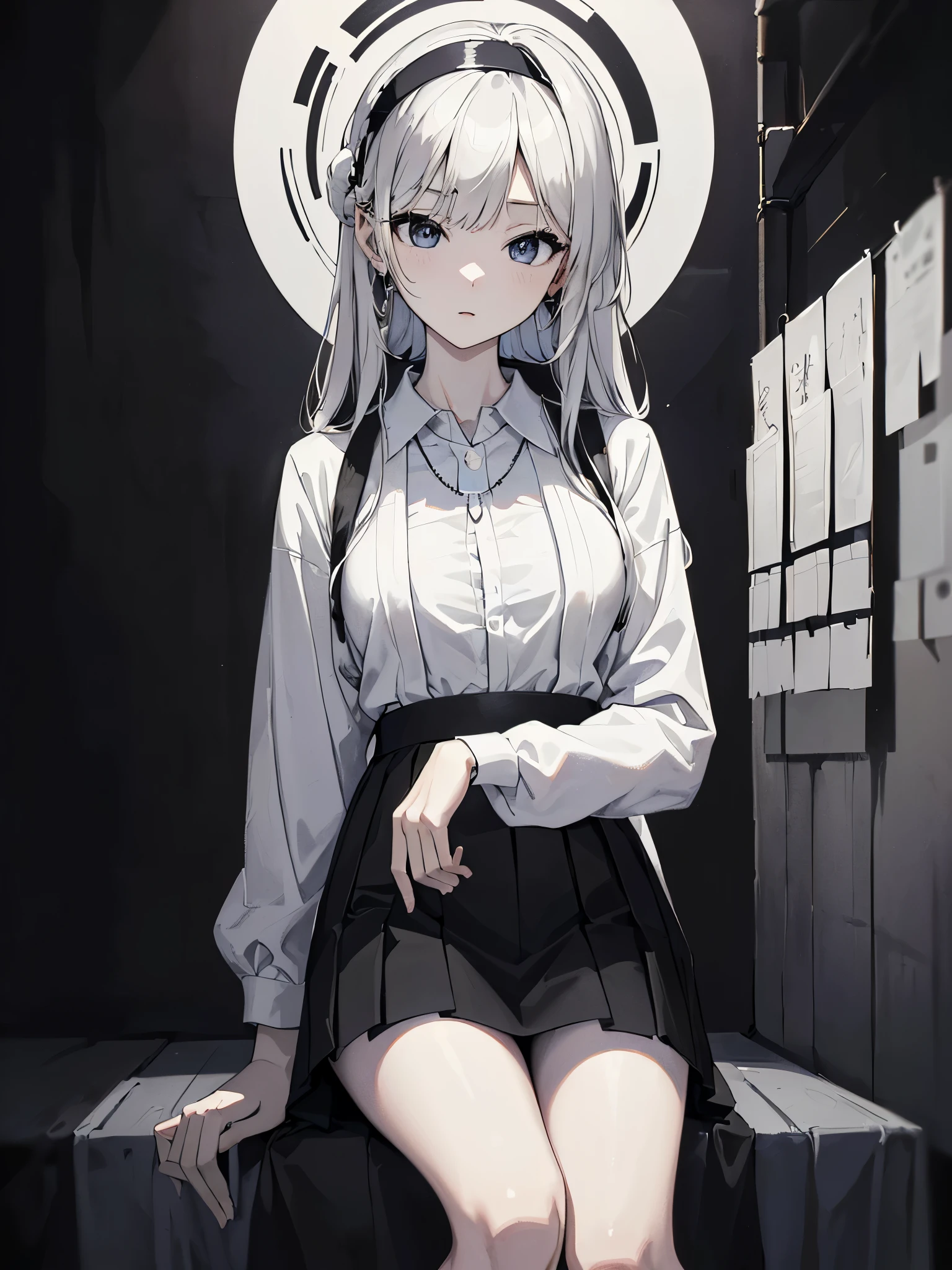 ((Biologically correct number of limbs))、(( Head to Toe、Full body depiction including face))、4K、((Standing posture))、Masterpiece、((focus on the face))、((Symmetrical facial features))、Eyes with detailed description、Beautiful woman、Outstanding style、Beautiful arms、Beautiful legs、Beautiful Hands、Detailed depiction of faces、Small earrings、necklace、(uniform、skirt、High heels、stockings）、Close-up of face、Surprise expression、The background is the park in the morning、Headband、(((Black and white painting)))、(((Line art、Pencil writing)))、
