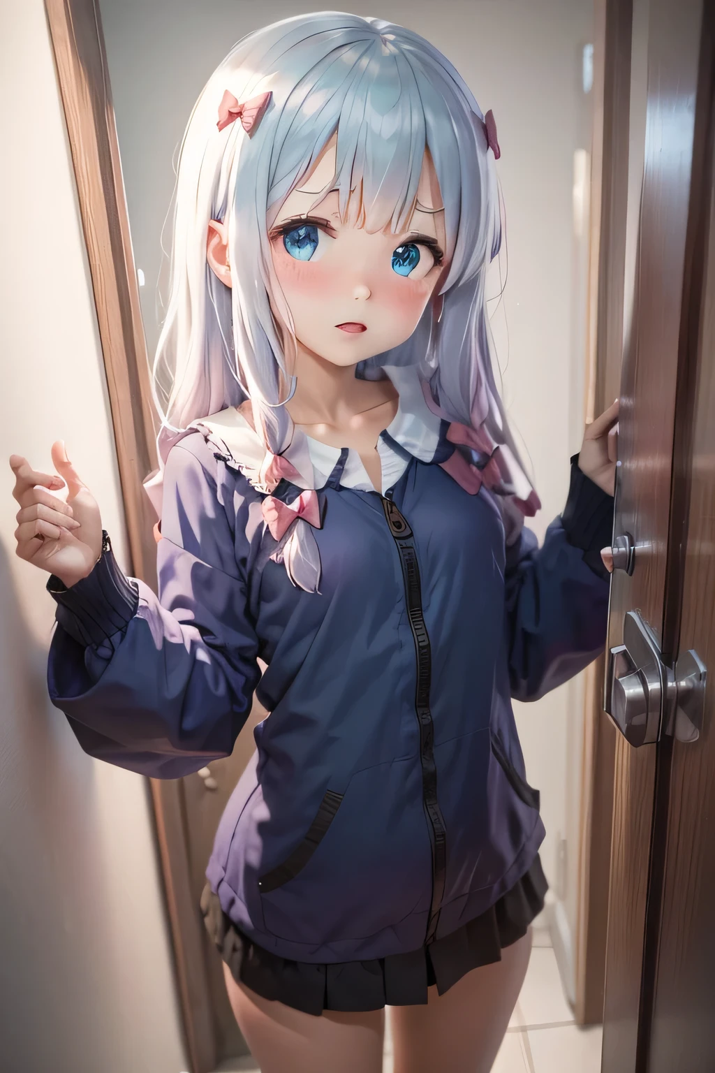 A close up of a person in a short skirt and jacket - SeaArt AI