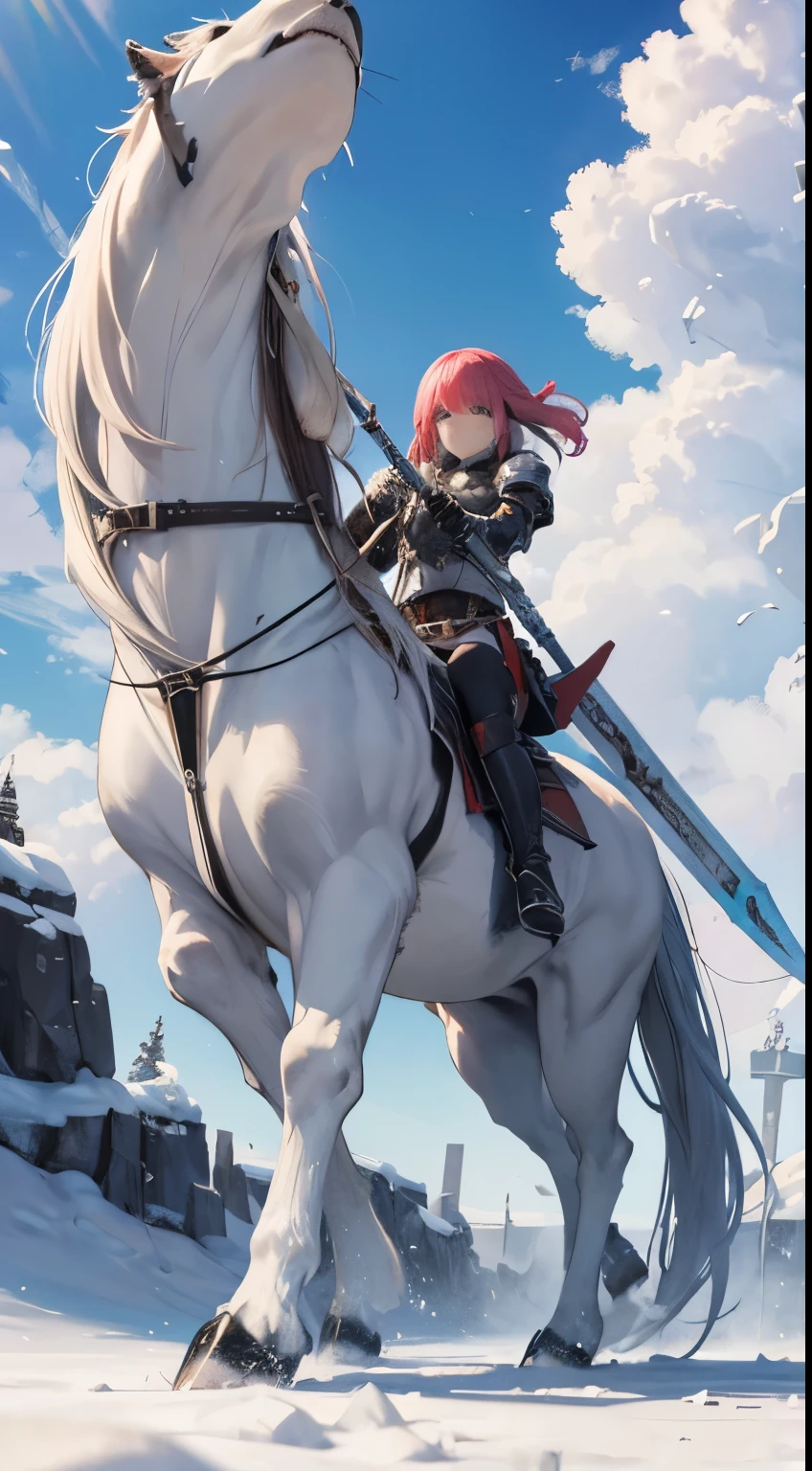 Nino Nakano cabello largo color blanco,fearless gaming armor,yermo bosqueso,Blandiendo una espada de hielo, monster lobo