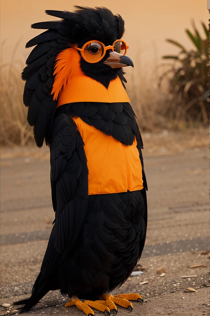 Black bird funny cartoon with orange glasses