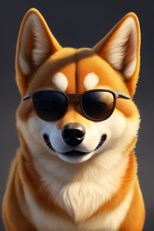 Create artwork of a Shiba inu dog wearing sunglasses with ((melhor qualidade)), ((obra de arte)), (detalhado)