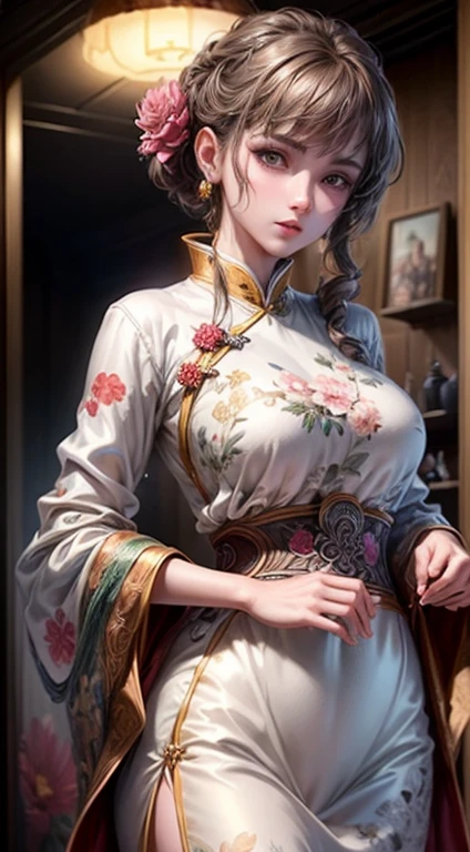 (highest quality, masterpiece, Highly detailed CG, Game CG:1.5), Full Body Lesbian,1 girl,Very delicate and beautiful girl, highly detailed eyes and face, Beautiful sparkle,Lagasprin，In a Chinese dresid-chest, figure, Cinema Lighting, Best Shadow,(White Background:1.3)