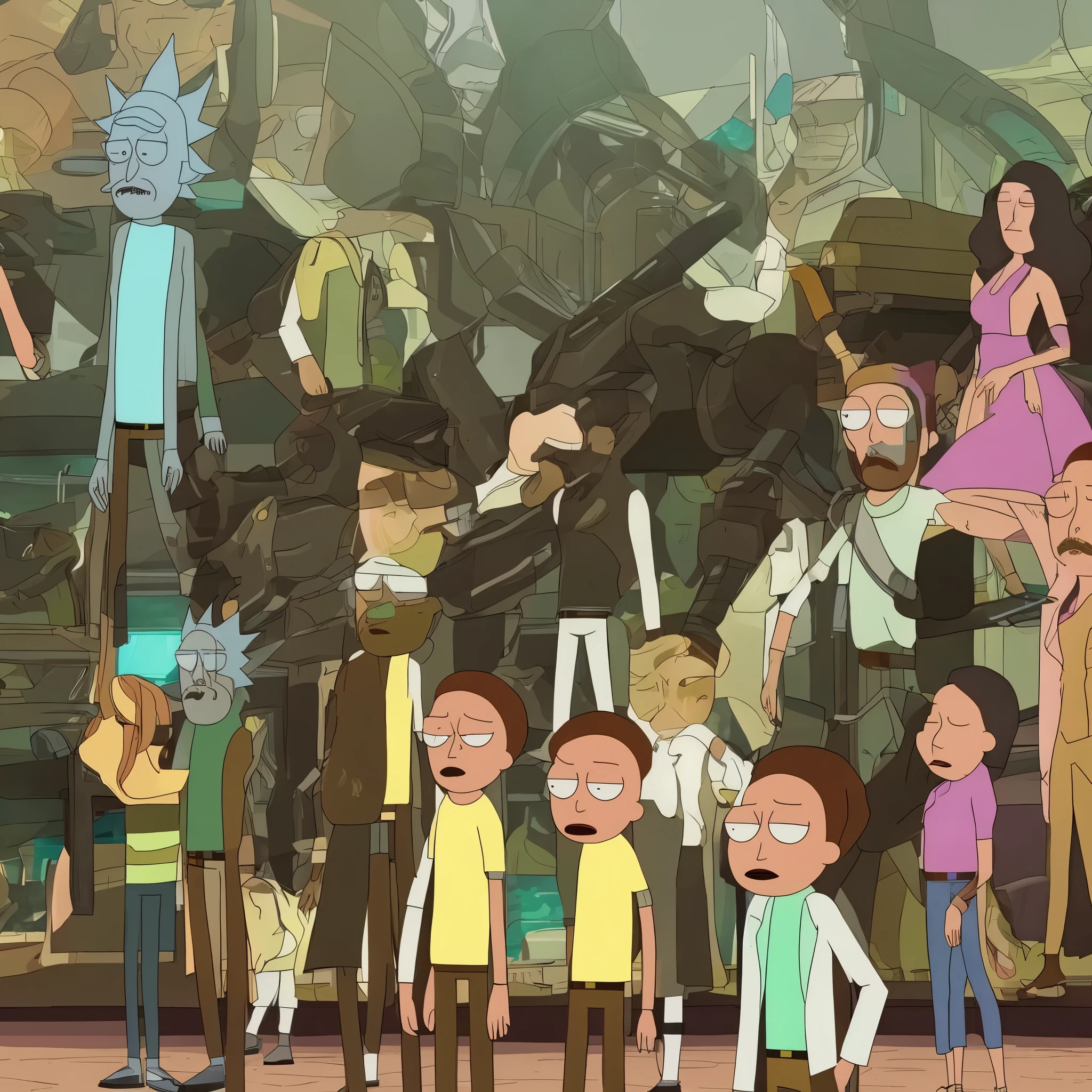 Crie apenas um, personagem adolescente negro de moletom verde com capuz com uma barbixa bem curta e um bigode fino, he may have Rick and Mory-style cigarettes in some Rick and Morty-like scenario
