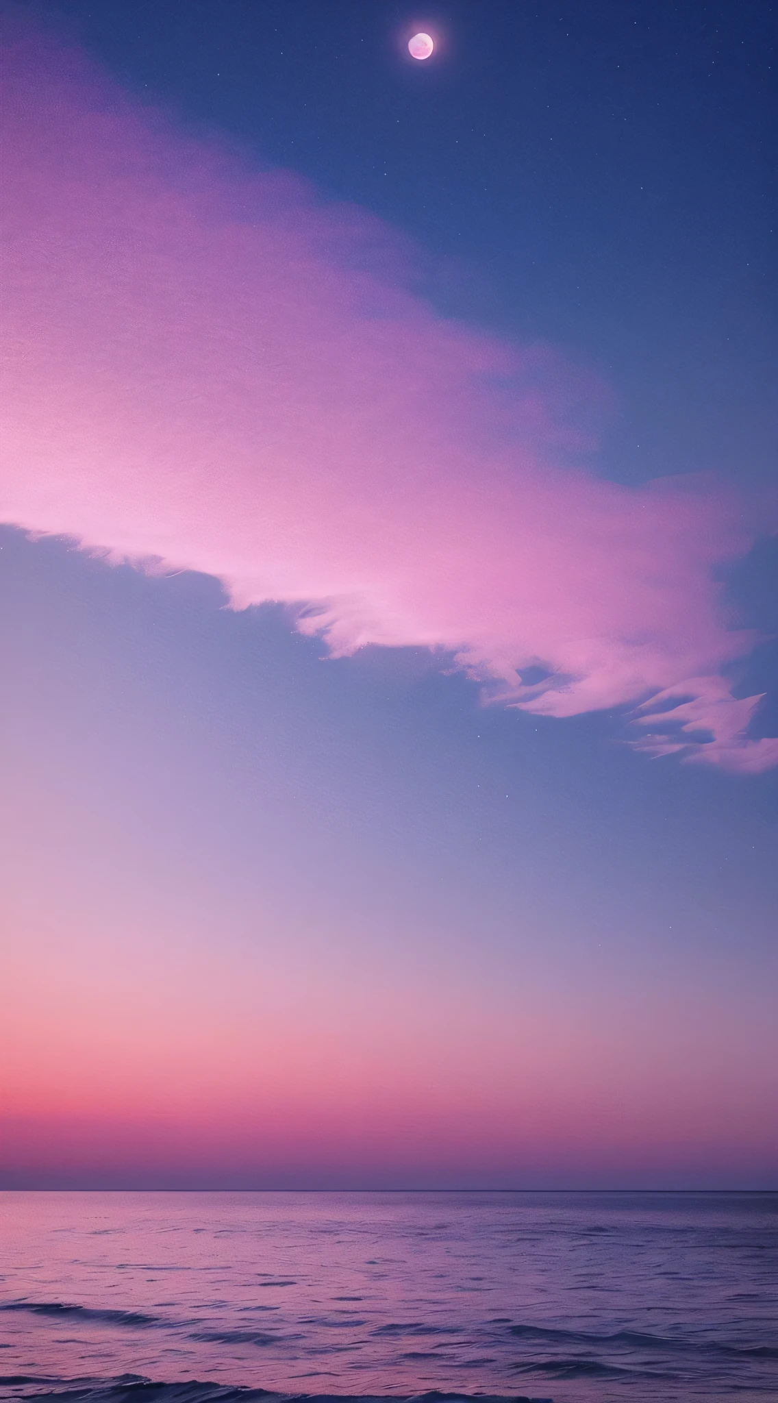 Pink moon, pink sky, soft pink clouds, pink ocean waves sparkling, sparkling, pink roses on pink ocean, fantasy, diamond, crown, universe, soft lights,