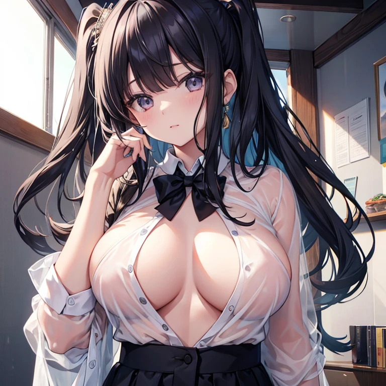 The crazy guy in my heart Anna Yamada Black Hair Long Hair Fair skin Big Breasts uniform nude tall Women See-through bra
