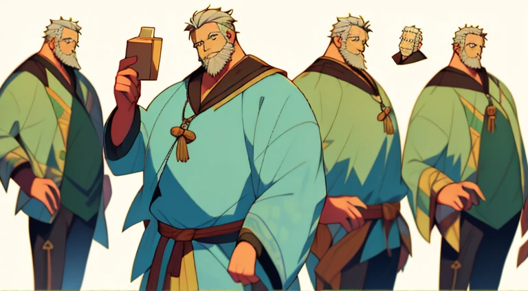 Cheat sheet of an old cute fat senior citizen, cabelo branco curto e olhos azuis, sorridente, ((obra de arte)),(((melhor qualidade))),(ficha de design de personagem,mesmo personagem,frente,lado,voltar) despido de roupas e Cueca box, rosto detalhado, Cabelo detalhado, arte conceitual, character arte conceitual, Character Outline, reference sheet, ficha de personagem