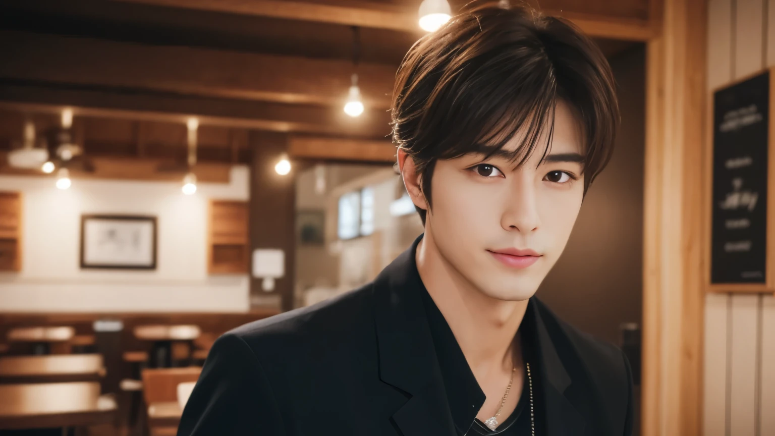 musician、A refreshing, handsome man in his 30s、(Super cool S-class boys)、Japanese male, 30 years old、、Inside a stylish cafeで撮影、a handsome guy、(CG Unity 8K high resolution photo)、(Very detailedSクラスのa handsome guy性)、(Photorealistic)、(highest quality))、Very detailed、super high quality、expensive、Audience、kind person、Very beautiful hair Perm Hair、Bright photo、Handsome like a model、Handsome like an idol、looking at the camera、Inside a stylish cafe、Stubble