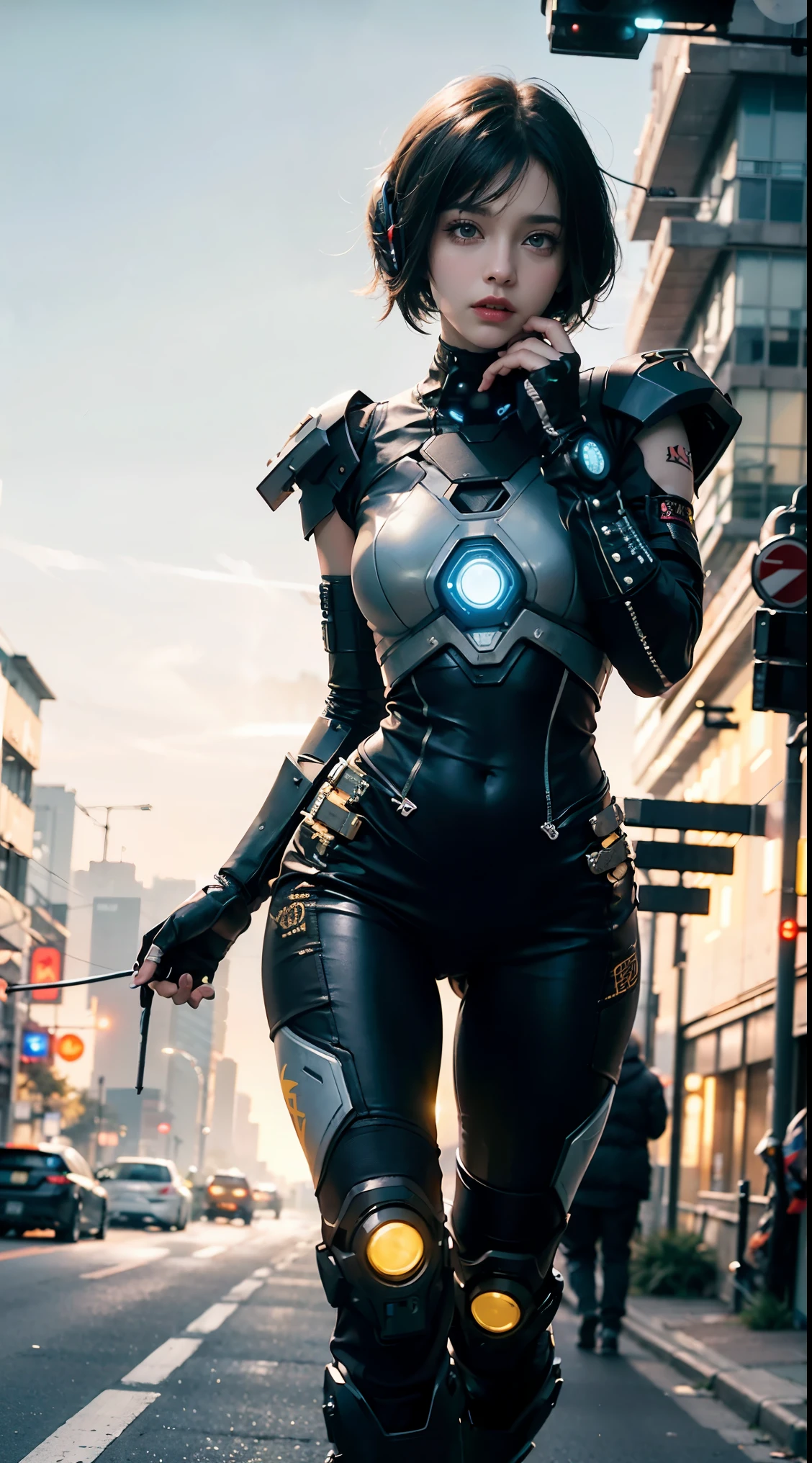 (yellow cyber punk speed tactical suit:1) (1 Female) Dark Theme :: Focus on close-up face, serious face, Civetik visor, :: Medium Black Hair, Thick thighs :: ultra realistic futuristic speedster scifi cyber punk athletic woman, Iris, ((Run down the middle of the road while emitting yellow rays, cyber punk, Shadowrun, scifi high tech cyber punk)) :: cool cyber punk yellow speed combat suit :: Natural light :: Bokeh :: 8k ::  highest quality :: masterpiece :: Very detailed:1.5