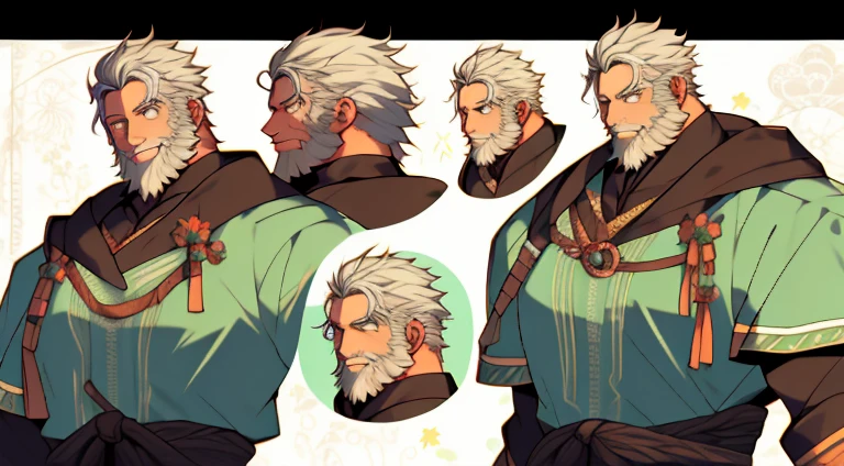 Cheat sheet of an old cute fat senior citizen, cabelo branco curto e olhos azuis, sorridente, ((obra de arte)),(((melhor qualidade))),(ficha de design de personagem,mesmo personagem,frente,lado,voltar) despido de  roupas e Cueca box, rosto detalhado, Cabelo detalhado, arte conceitual, character arte conceitual, Character Outline, reference sheet, ficha de personagem