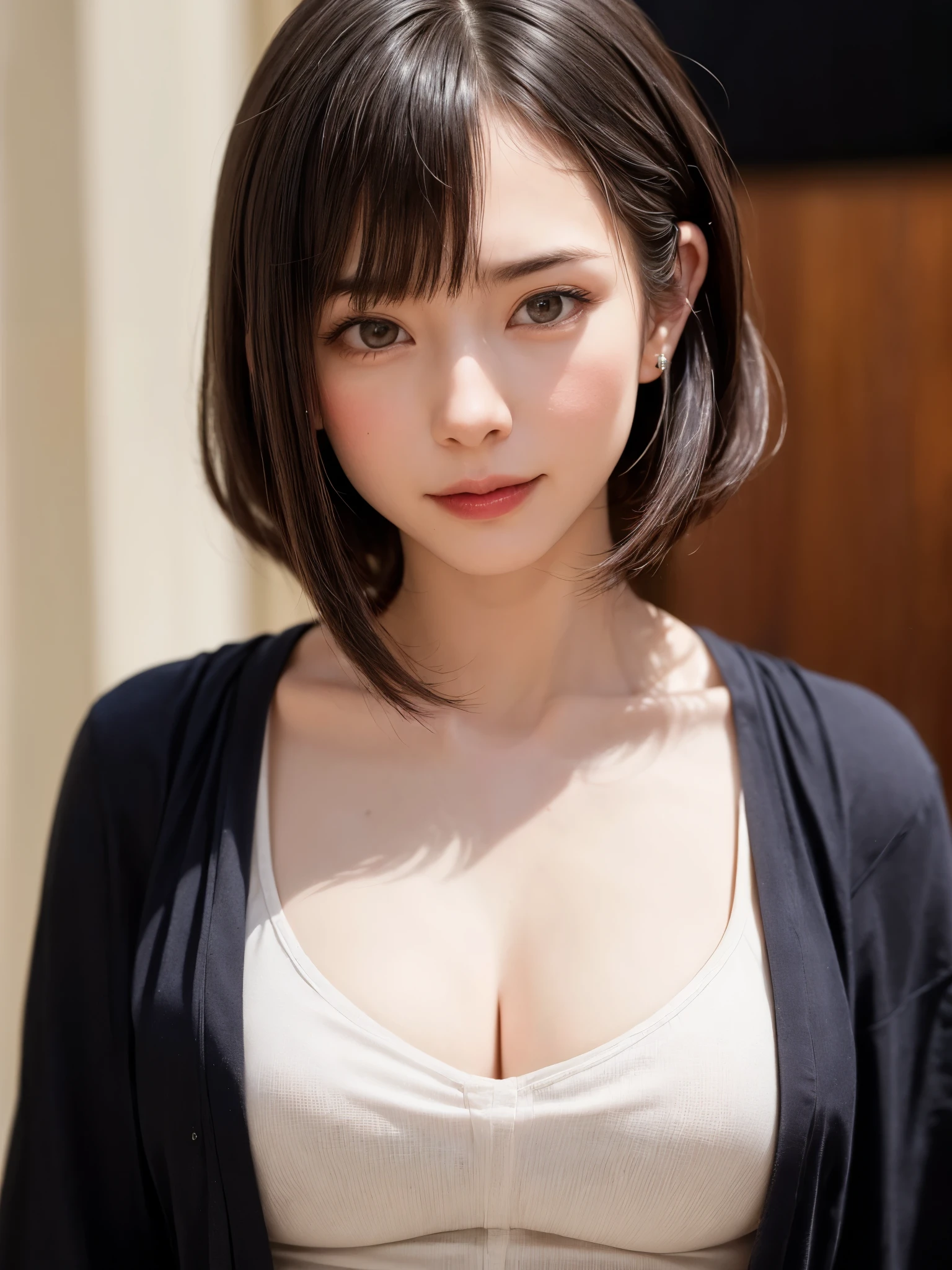 (software:1.8、masterpiece, highest quality),1 girl, alone, hyper Realistic, Realistic,Realistic, Looking at the audience, Light brown eyes:1.4,Brunette Short Bob Hair with highly detailed shiny hair, Brightly colored winter clothes, Lepangas:1.4), Outdoor, Mouth closed, Upper Body、big chest eye、eyelash、{Hugeな|big chest|Hugeなな|Mega} whole :2, chestの谷間:2、(((big chest eye、Short Bob Hair、Highlights from Students、Looking at the audience、She is very beautiful and cute、Show me your ears、Long neck、smile、Close your mouth and smile、Bangs and beautiful teeth)))、Ideal body type、（Norway covered in snow in winter）、美しいLong neck:1.4、(({Huge|big|Hugeな|Mega} chest, chestの谷間:2、Upper Bodyは何も身に付けていない:2))、(((Portraiture:2)))、Perfect Anatomy