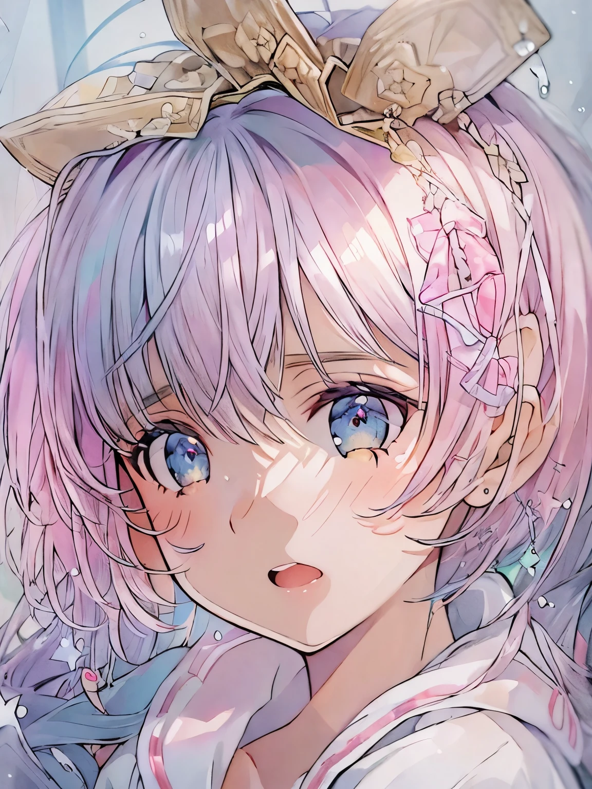 (((masterpiece))), (best quality), (ultra detail), (very_high_resolution), (large_filesize), (full color), One Kemomiko Girl, Beautiful pink and white two-tone hair, Big and beautiful eyes, Blue pupil,