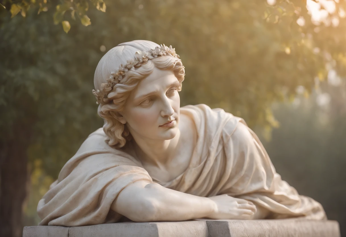 An enormous statue of Constantine the Great, "The Emperor", with a cute girl cuddling up to its neck. The serene and clear sky before dawn. A moment of tranquility. A spacious marble floor. Outdoors. A genuine treasure from the Capitoline Museums in Italy. Bliss transcending time and space. Healing, forgiveness, and repentance. A sacred prayer. Superbly beautiful. Super high quality. A masterpiece. A lyrical and heartfelt world. (best quality, 4k, 8k, highres, masterpiece:1.2), ultra-detailed, (realistic, photorealistic, photo-realistic:1.37), HDR, UHD, studio lighting, ultra-fine painting, sharp focus, physically-based rendering, extreme detail description, professional, vivid colors, bokeh, portraits, landscape, cute, peaceful, dawn atmosphere, surreal, enchanting, magical, delicate, affectionate, ethereal, tranquil, magnificent, captivating, dreamlike lighting, soft pastel colors, gentle rays of sunlight