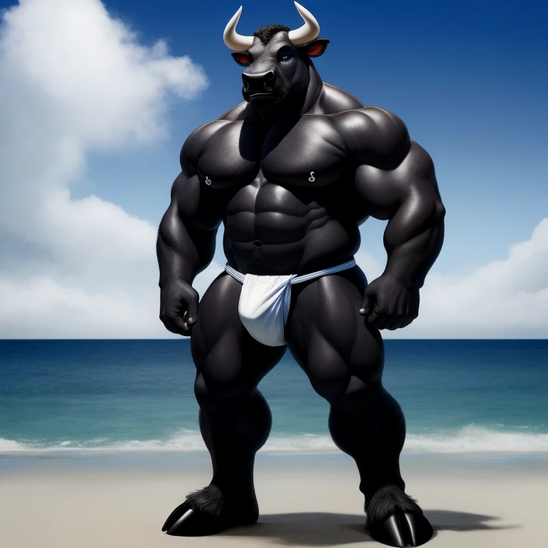 Furry Negro, Antro, Black Dark BullL , (Delgado sin musculos) Bull, Tight Fundoshi, Hooves, (Furry Black Dark), Solo, (Cuerpo Completo), Toro, (TAIL), Tail Bull, (Tail bovine), Tight (fundoshi white), bulto macho, Big Balls , (Fondo Mar Playa) , (Fundoshi Ajustado Blanco), Detallado, Gran Calidad, Realista, Furr Black, (Blue Eyes), Realista, Torso Nergro, (Cuerpo perfecto proporcional) Pose de Pie Erguido, Cuerpo Completo, Hooves, Cielo Azul, Piercing Nose ,(Piercing Tabique Nosel), (Narigón Nose Piercing)