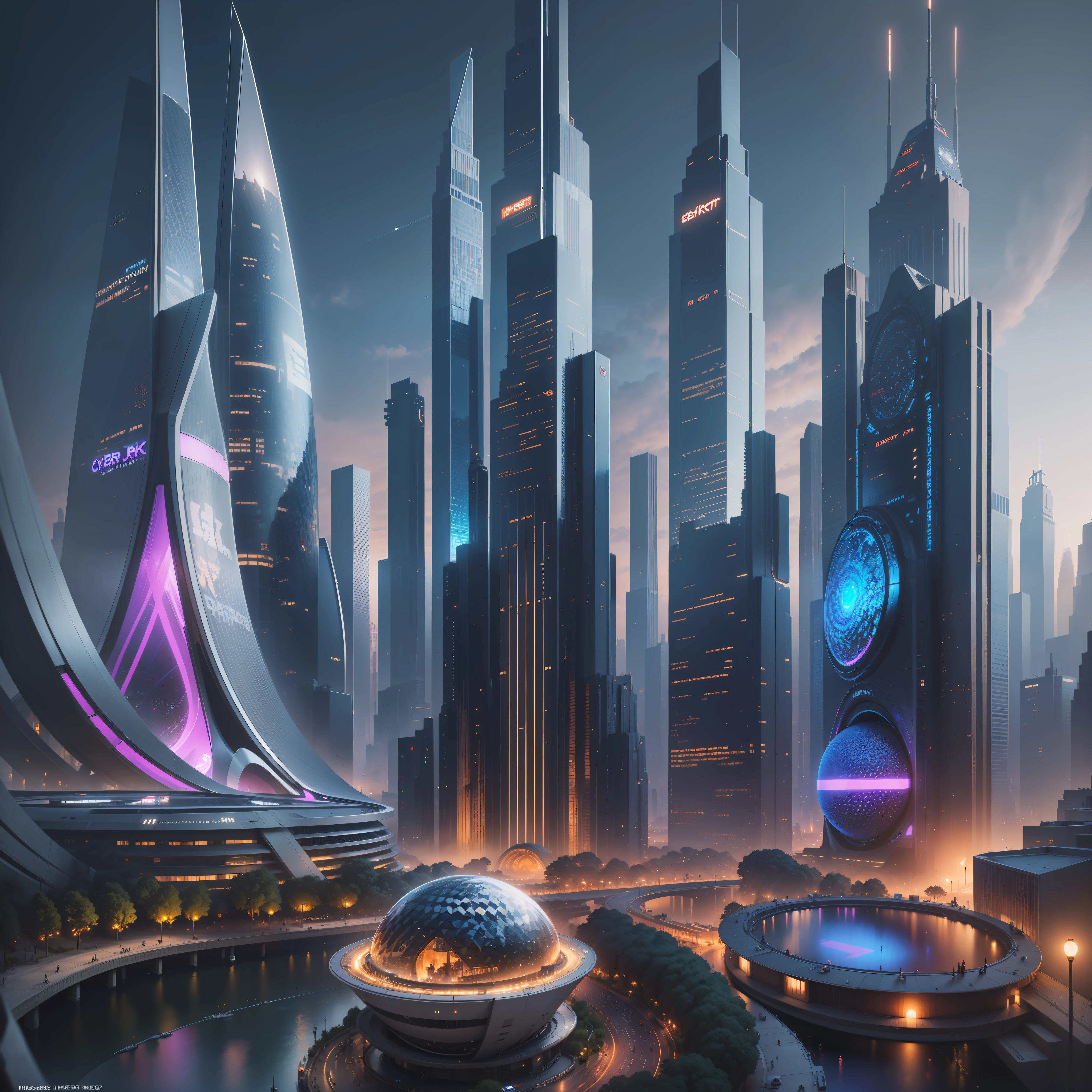 (top-quality,​masterpiece,超A high resolution８K),(cyberpunked,futuristic cities),(dream, SF),(epcot),(Skyscrapers)