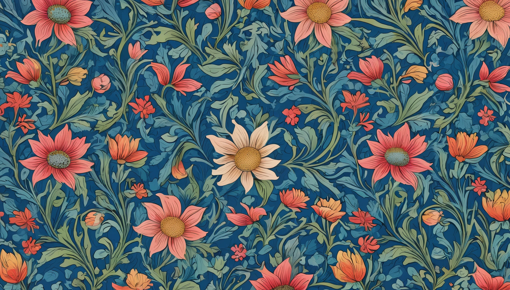 Close-up of a floral pattern on a blue background, a digital rendering inspired by William Morris, tumbler, naive art, Flower pattern in the garden, floral wallpaper, Delicate garden on paper, flowery wallpaper, Floral Background, summer color pattern, Floral Background, Floral, Plant rainbow background, Floraled skin, wallpaper!, Floral 花 カラフル, パステルカラーのFloral Background