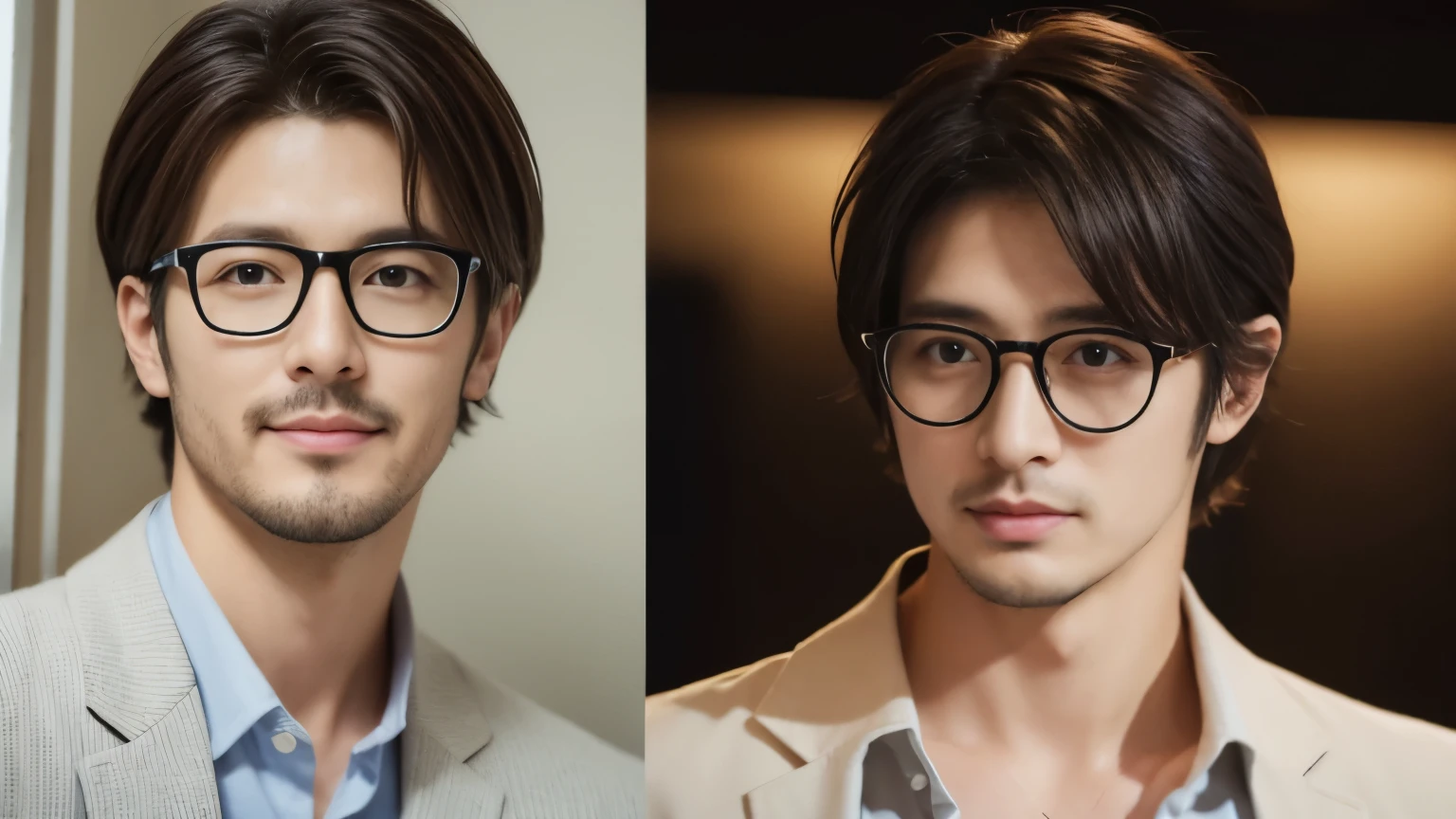 musician、A refreshing, handsome man in his 30s、(Super cool S-class boys)、Japanese male, 30 years old、、Inside a stylish cafeで撮影、a handsome guy、(CG Unity 8K high resolution photo)、(Very detailedSクラスのa handsome guy性)、(Photorealistic)、(highest quality))、Very detailed、super high quality、expensive、Audience、kind person、Very beautiful hair Perm Hair、Bright photo、Handsome like a model、Handsome like an idol、looking at the camera、Inside a stylish cafe、Stubble、An intelligent, handsome man wearing glasses