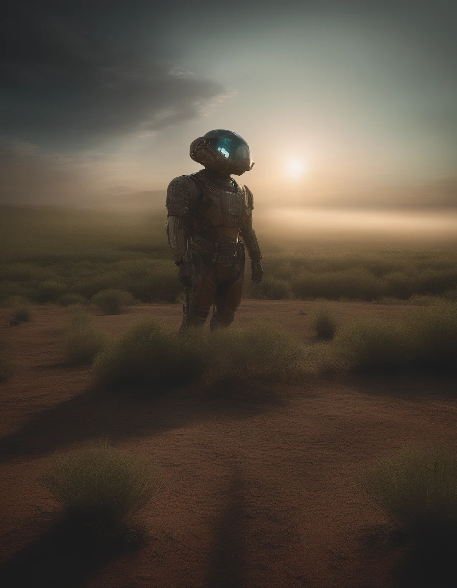 Strange alien landscape, Twin Suns, Atmospheric Color, fields, Background tree々, Dense foliage, animal, picturesque, photograph, synthwave
