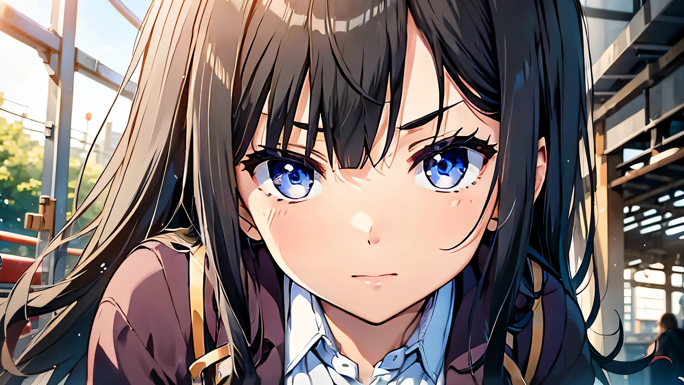 ((school uniform:1.3)),high quality, High resolution, Ultra-detailed, high resolution, high quality, Anime illustration, (Beautiful, detailed eyes: 1.2), Detailed eye depiction, (Detailed eyes and face:1.3), (Highly detailed CG, Best Shadow:1.1), Depth of Field and Blur, (Perfect detail: 1.1) , digital illustration, Enamel art, center, Watercolor, art station, concept art, Character Sheet, Lightning Wave, Beautiful Anime Watercolor, Vibrant colors, Sharp focus, art:Kim Hyung-tae, The finer details, Intricate details, Curvaceous body, Detailed eye depiction, Vibrant colors,((Nervous look before riding a roller coaster))