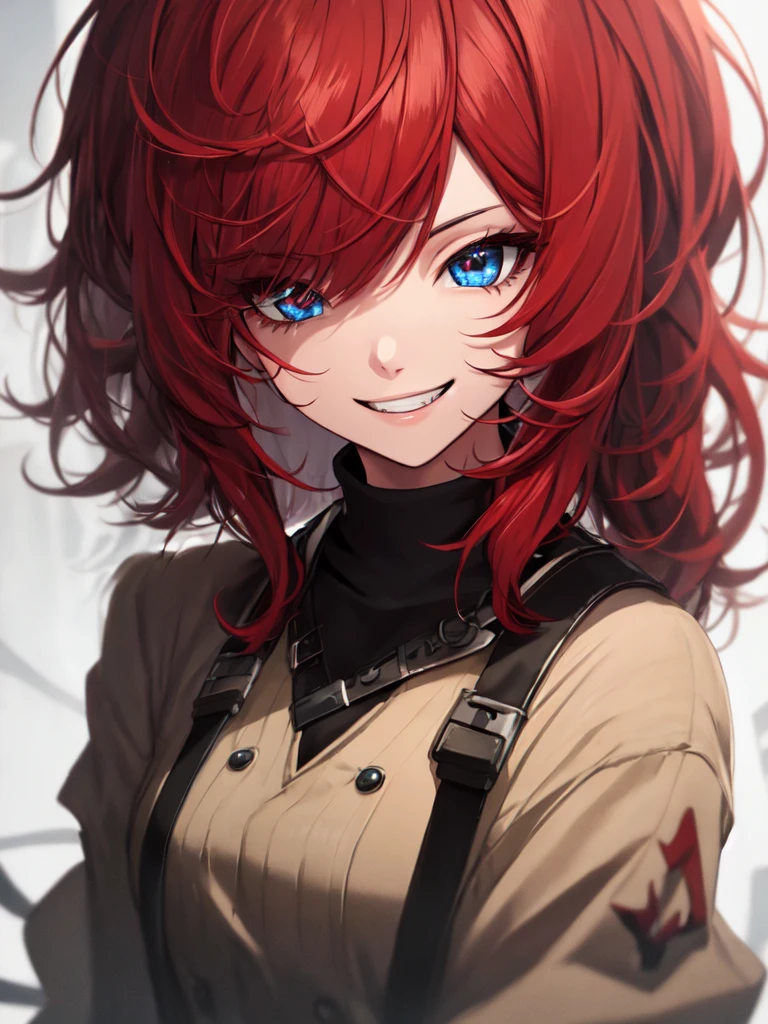 (best quality),(ultra detailed),(extremely detailed),(absolutely resolution) ,absurdres,8k, 1girl, grin, ultra detailed eyes, long hair, messy hair, (red hair:1.2),