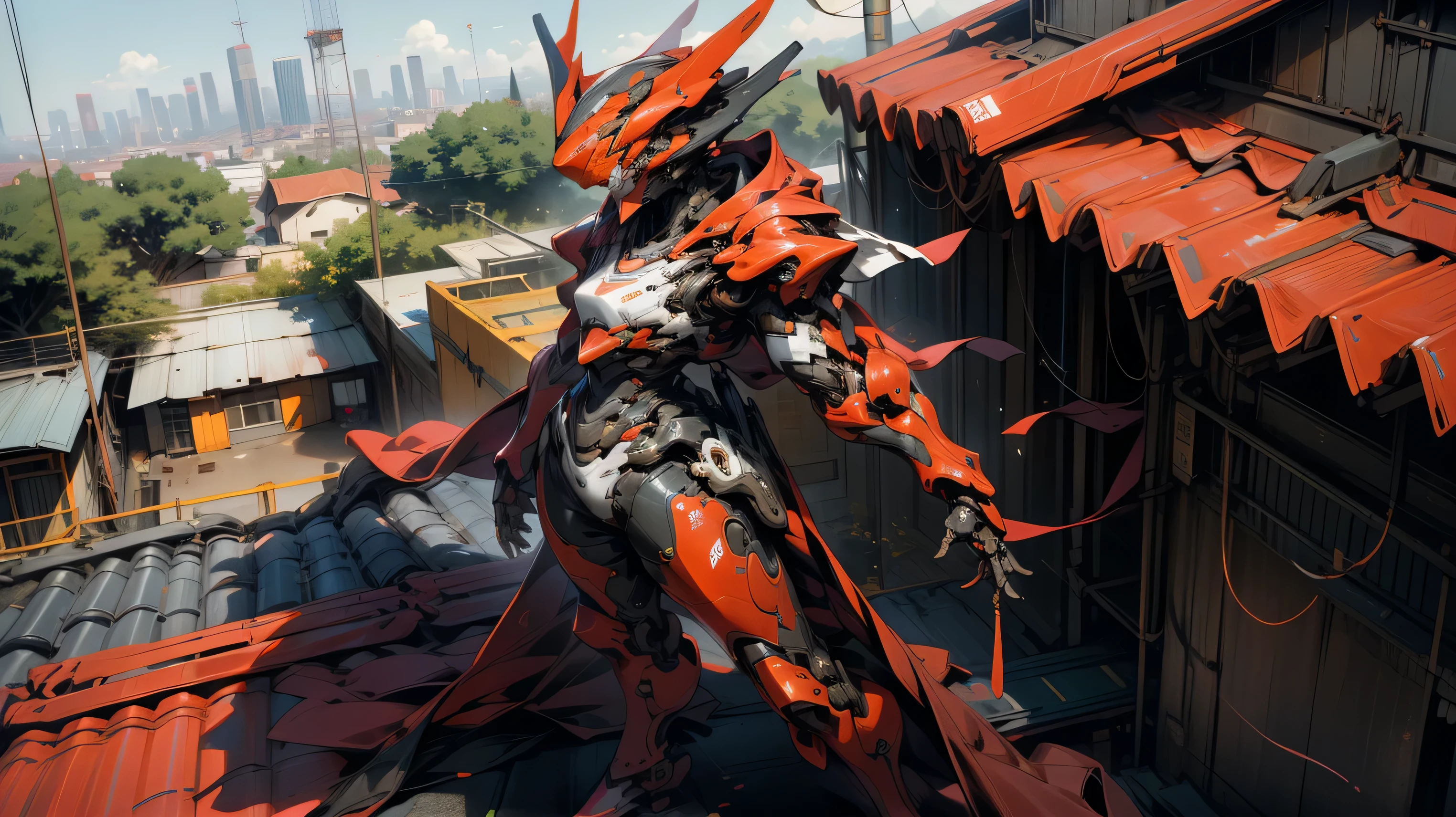 ((1Woman:1)),,SMALL BREAST,((SIDE-VIEW:1)),((ON-TOP-OF-A-ROOFTOP:1)),((CLOSE-VIEW:1)),((mecha-suit:1)),(UTRA-DETAILED:1),(CINEMATIC:1),(HIGH-RES:1.2),((woman-body)),((fullbody:1)),((high-quality:1)),((standing:1))