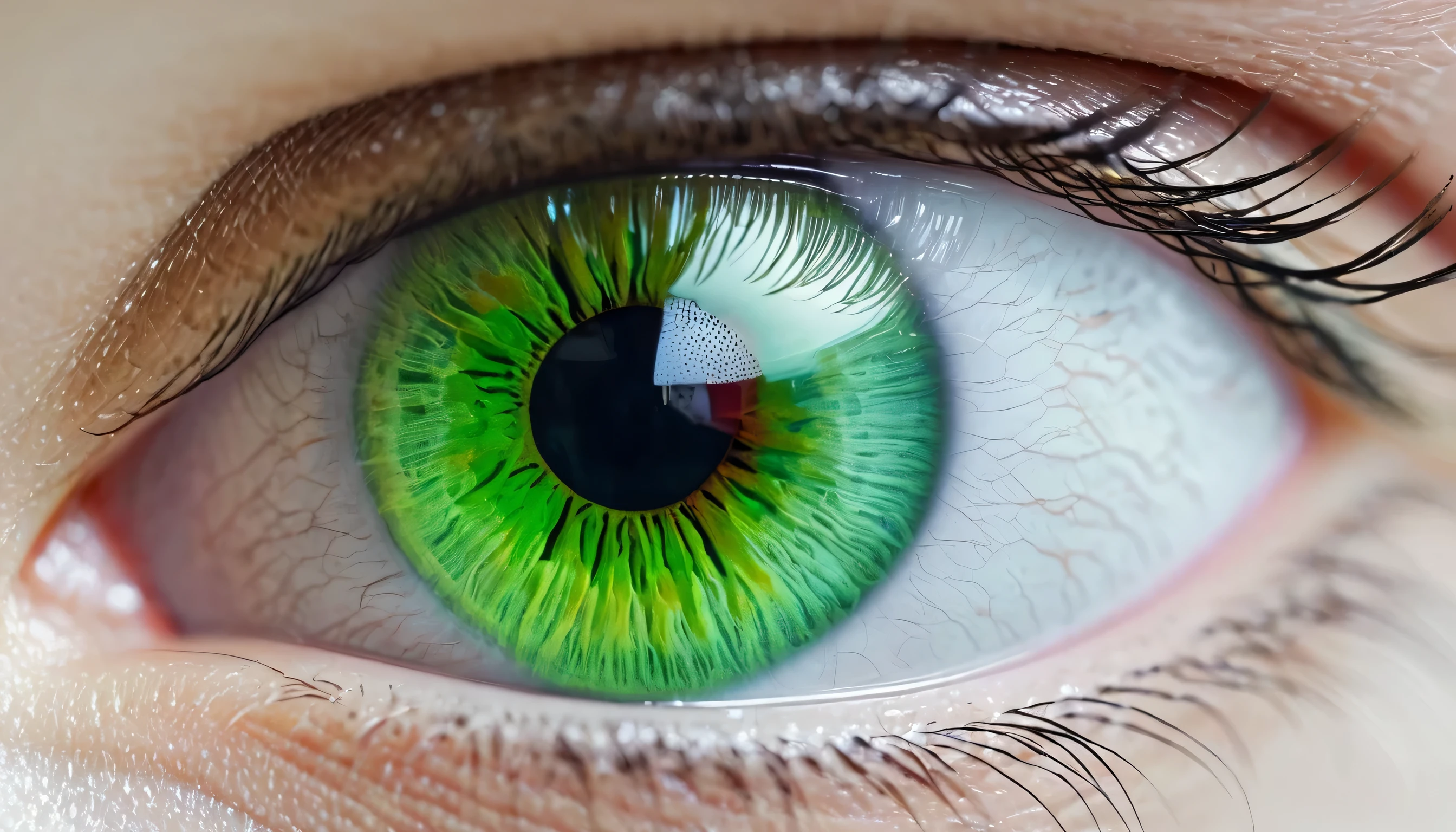 Super Close-up white; beautiful white/red/green human eye