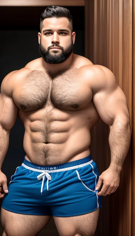 Um retrato de corpo inteiro deitado na areia da praiaUm balg trativo de meia idade Forte, muscular, barriga grande e peluda, hairy chest and abdomen wearing ripped shorts showing huge leg muscles, hairy pubis, na praia, molhado, Muito detalhado, filmado em uma Nikon Z7 II e Nikon NIKKOR Z 105mm f/2.8 VR S, Claro-escuro, hiperrealismo, luminismo, High definition, 4K, 8k, melhor qualidade, Ultra HD, obra de arte, super detalhe, melhor qualidade, nudez, despido, now, sem nenhuma roupa, ( usando apenas sunga vermelha )