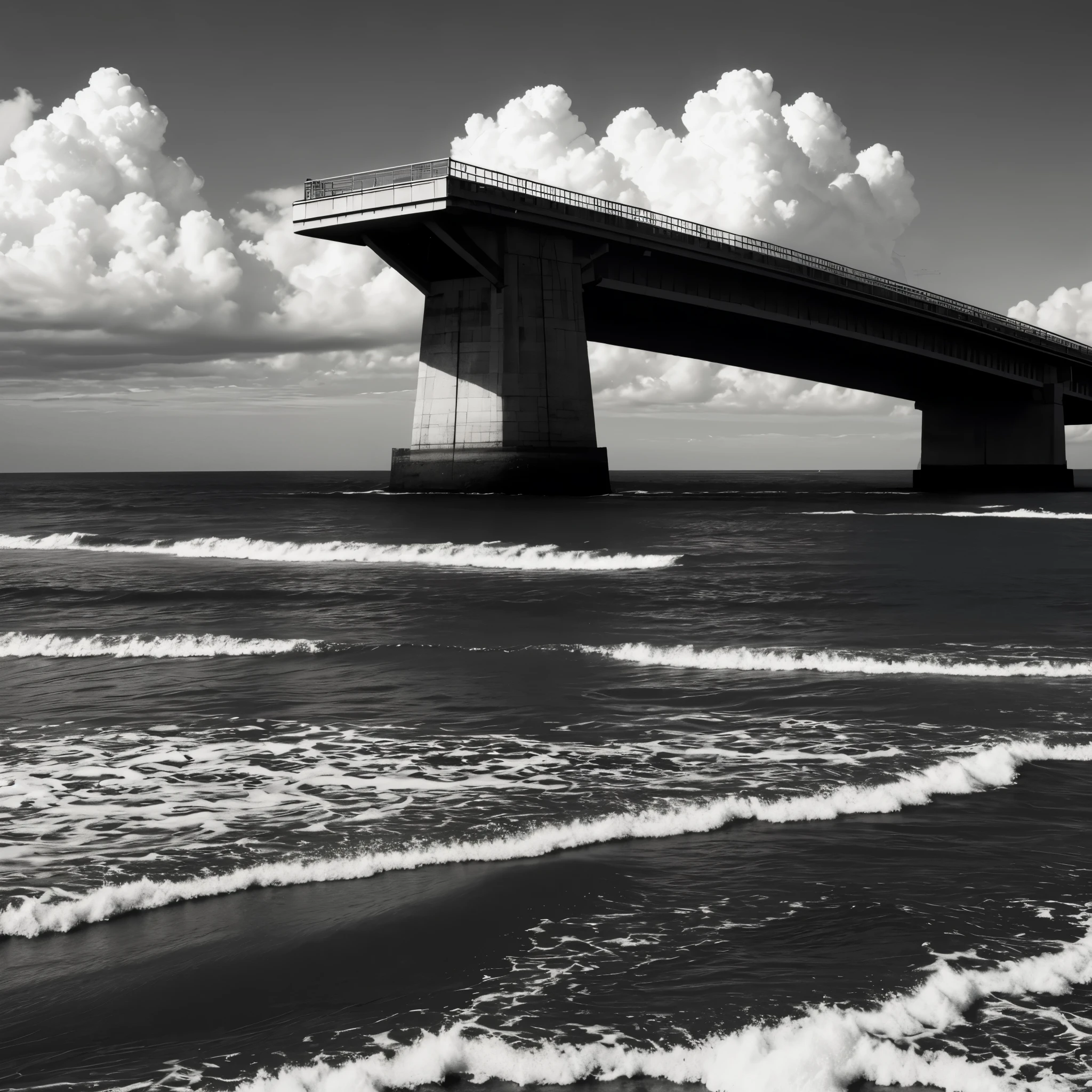 Black and White Photography、(High Contrast:1.7)、Summer sea、Summer Clouds、cumulonimbus、rock、奇rockの海岸、
