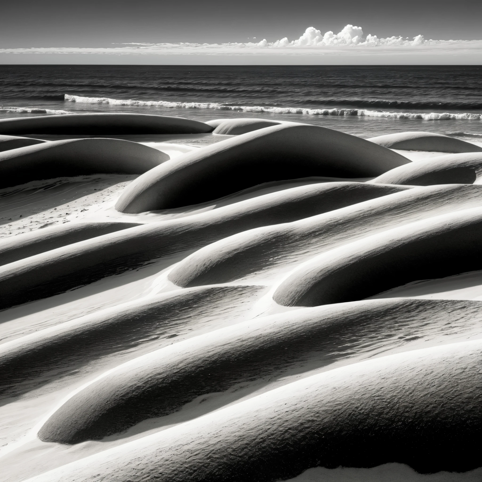 Black and White Photography、(High Contrast:1.7)、Summer sea、Summer Clouds、cumulonimbus、rock、奇rockの海岸、